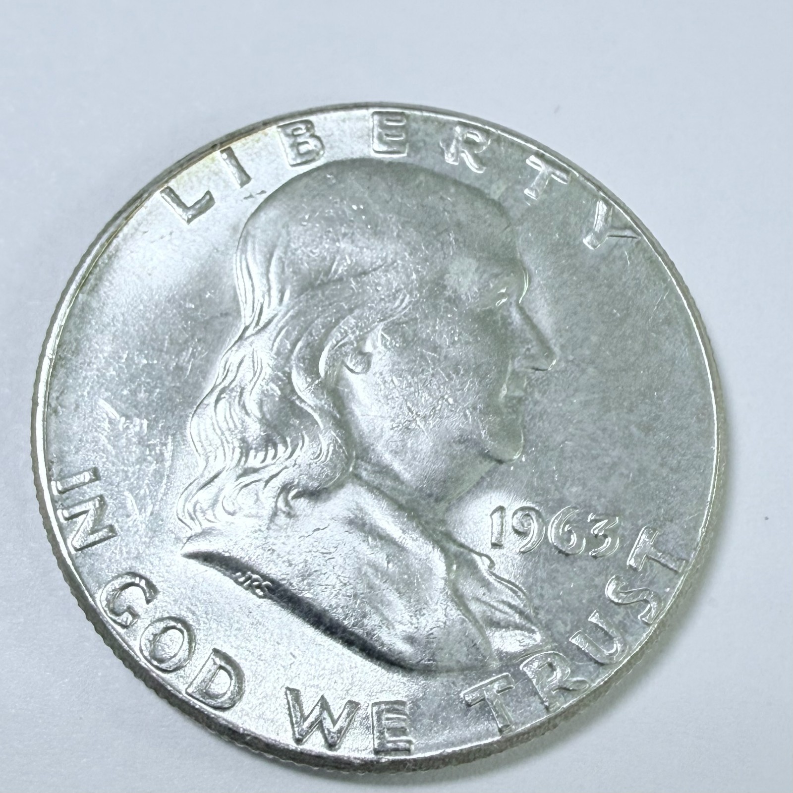 1963 Franklin Half Dollar 50C, 90% Silver, About Uncirculated Details #10274