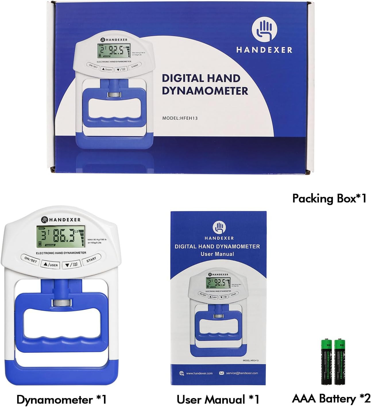 Grip Strength Tester - Hand Grip Dynamometer - Handheld Digital Grip Measurement