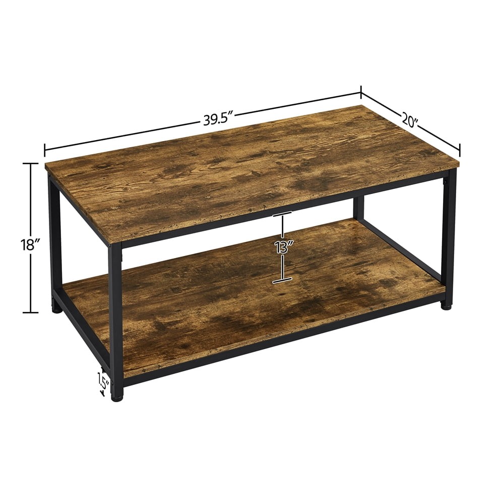 Industrial Coffee Table with Storage Shelf, Rustic Brown