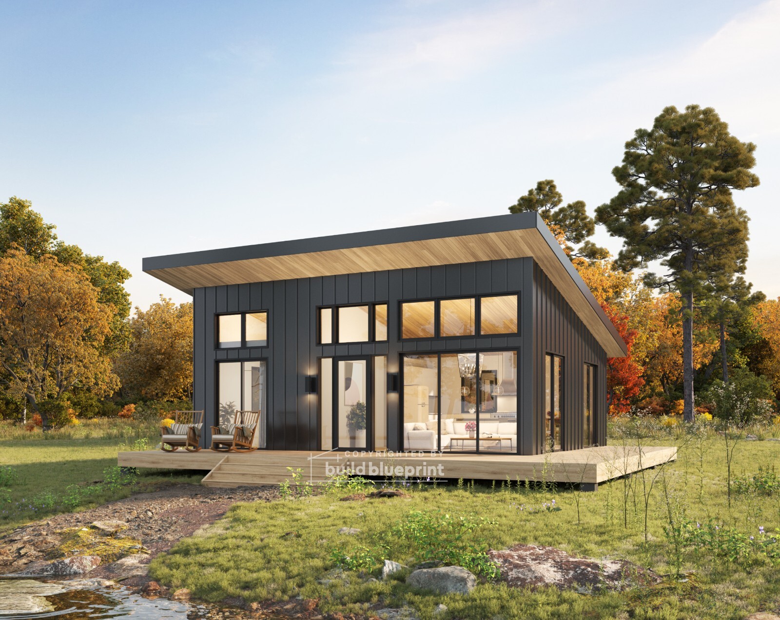 22x28 Lean Modern Cabin Custom Architectural Plans 616SF - PDF Download