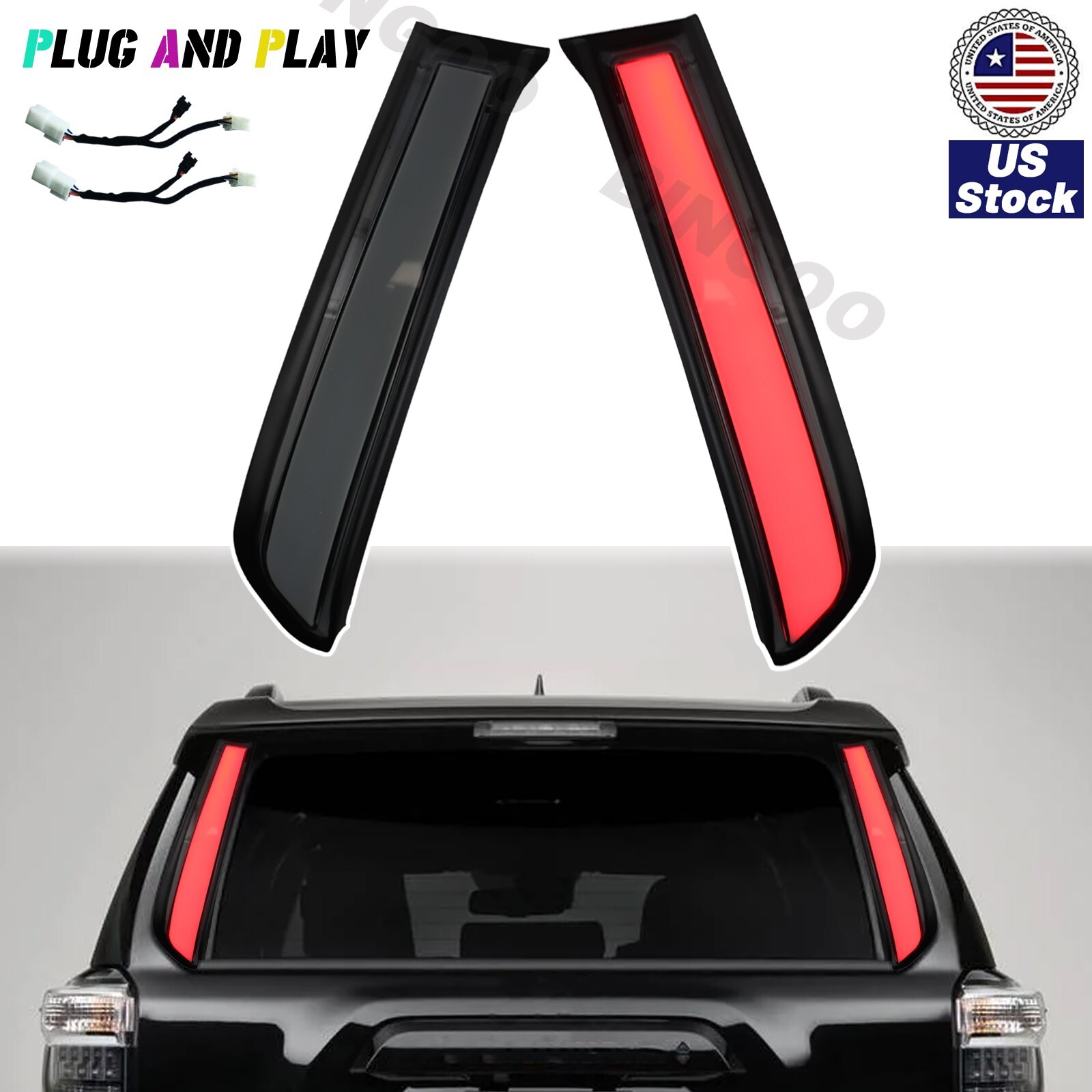 For Toyota 4Runner 2010-2023 LED Smoked Trunk Tail lights Rear Pillar Brake Lamp