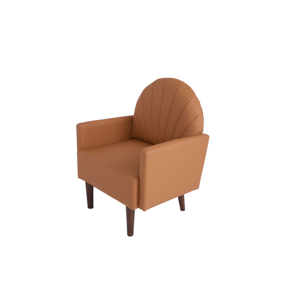 Orange PU Leather Accent Armchair with Plush Pillow & Wood Legs