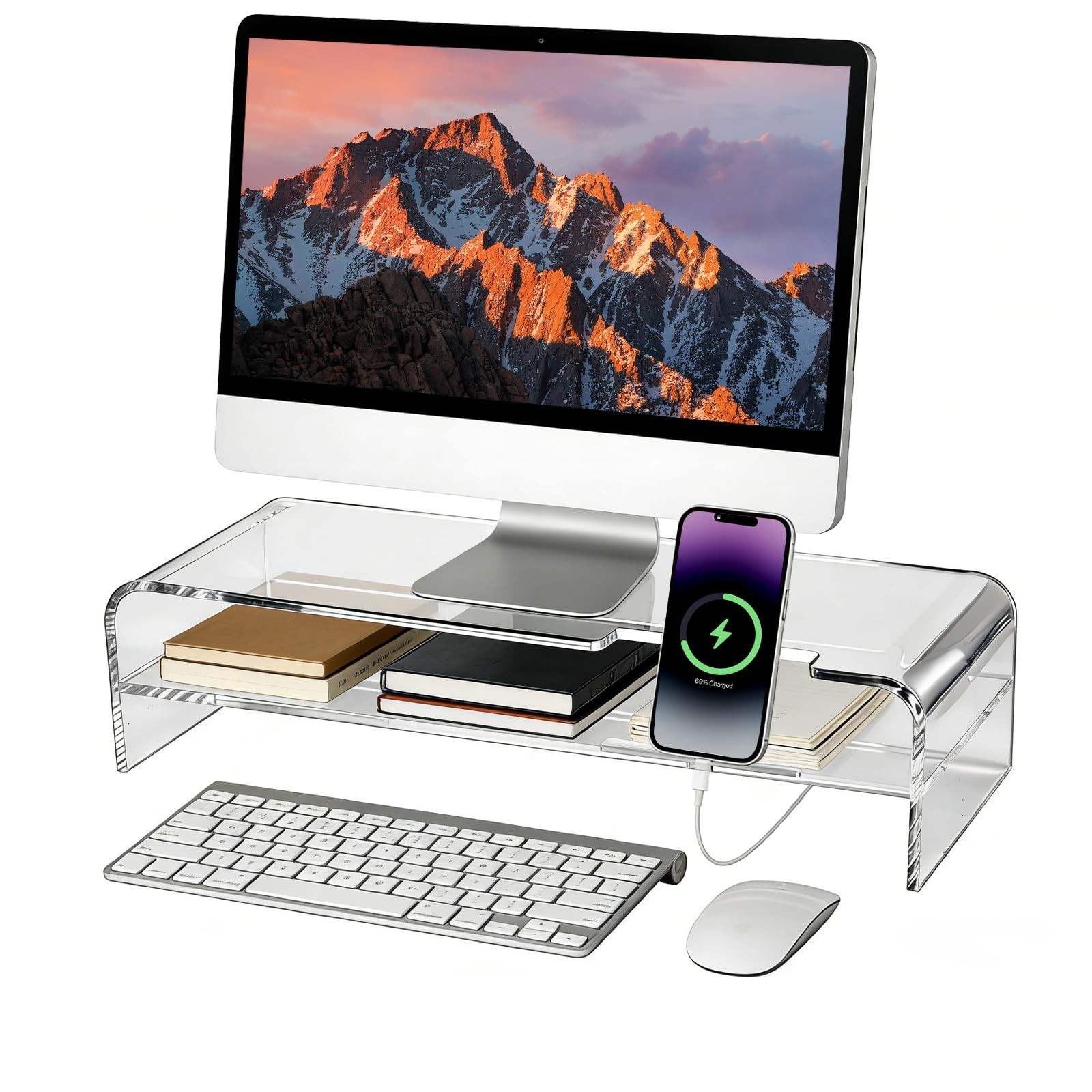 Acrylic Monitor Stand - 16/20 inch 2 Tier Riser for iMac, PC, Desktop, Laptop...