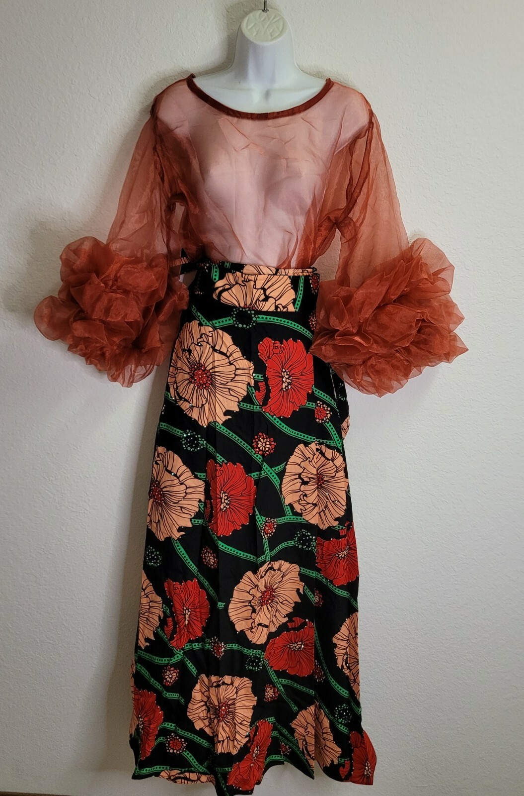 Women’s African Ankara cotton wrap skirt  With Matching Top blouse sz 14, 16, 18