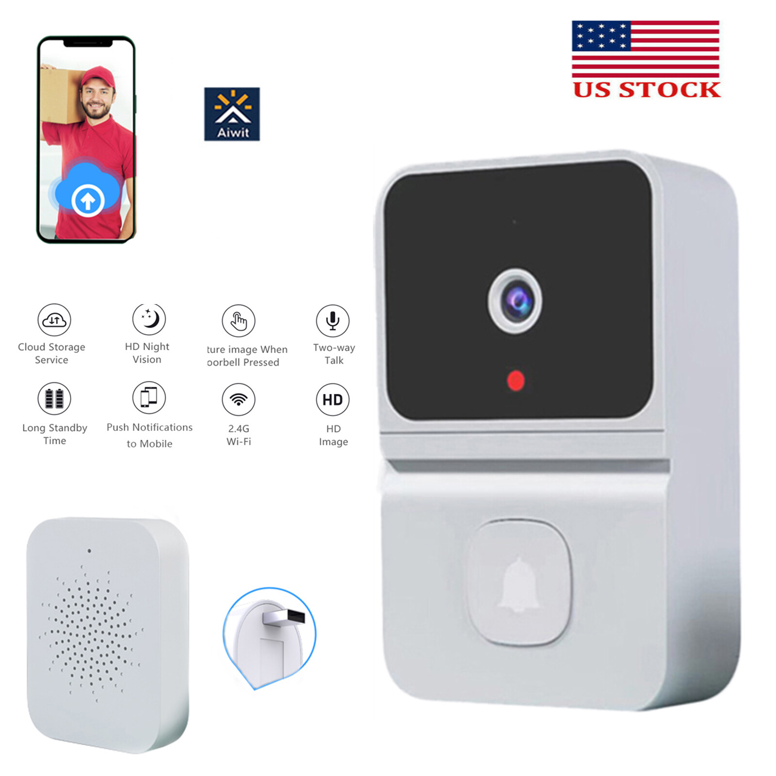 Smart Wireless WiFi Doorbell Camera Chime Phone Door Ring Intercom Security Bell