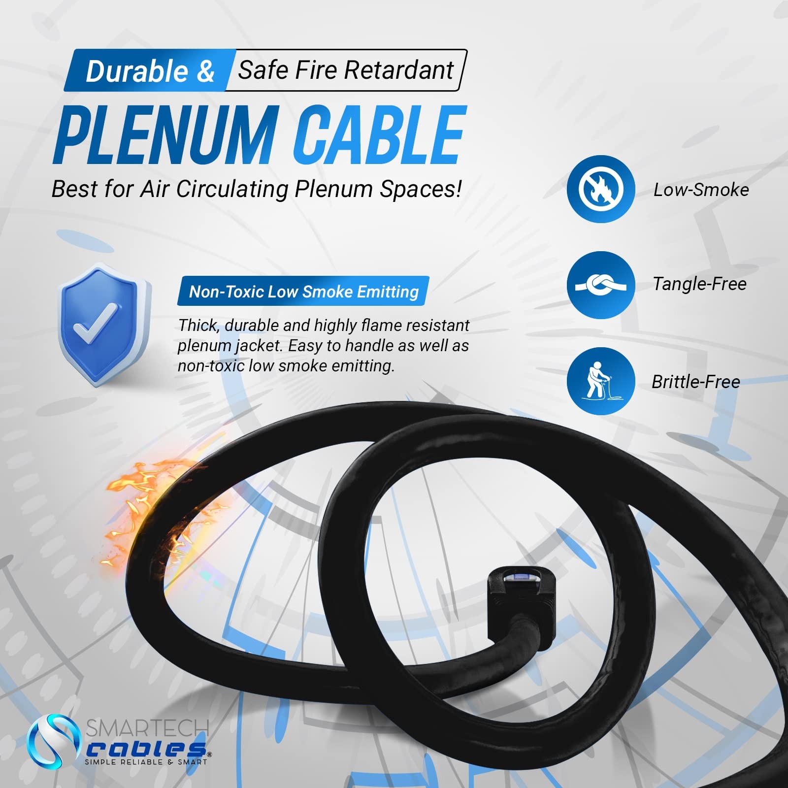 Smartech CAT6 Plenum Cable 1000ft STC CMP Rated Solid Conductor