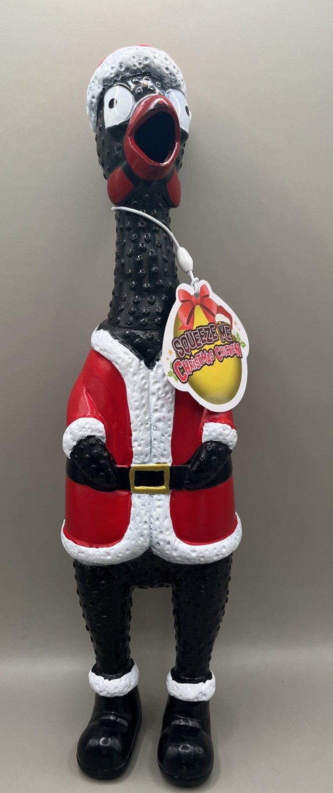 Red Rubber Chicken Santa Squeaks “Squeeze Me Chicken”