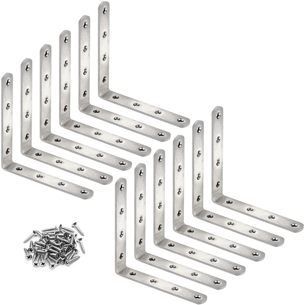Stainless Steel Heavy Duty Right Angle Solid Shelf Support Bracket 5x5 In 12 PCS