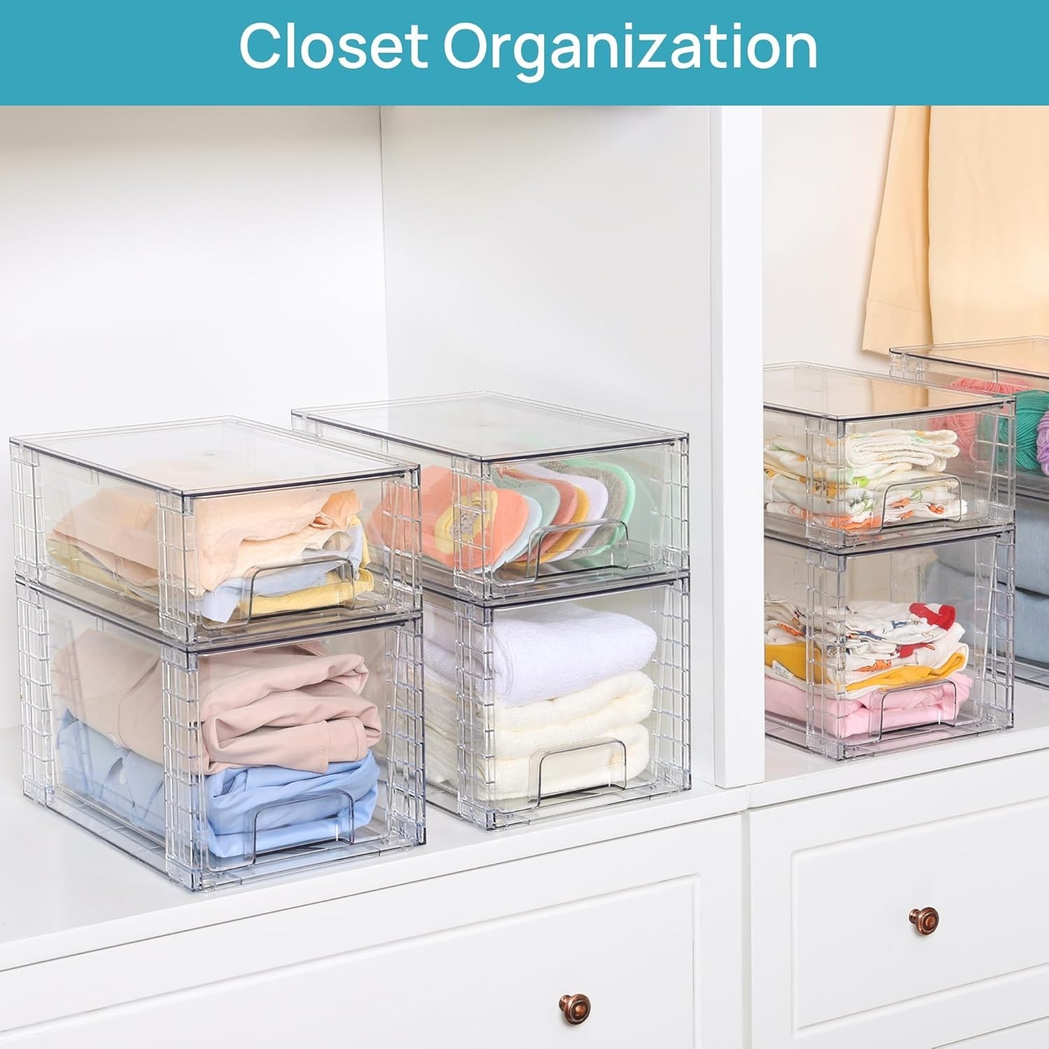 4 Pack Large Stackable Storage Drawers,Easily Assemble Acrylic Bathroom Closet