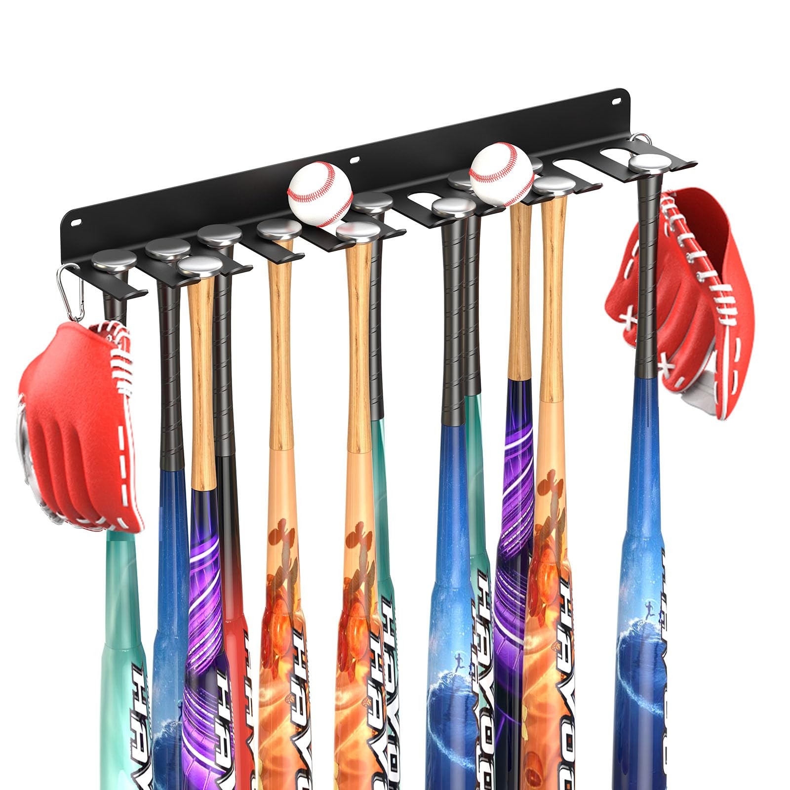 Wall Mount Baseball Bat Holder, Metal Bat Rack For 22 Bats Organizer for Dugout