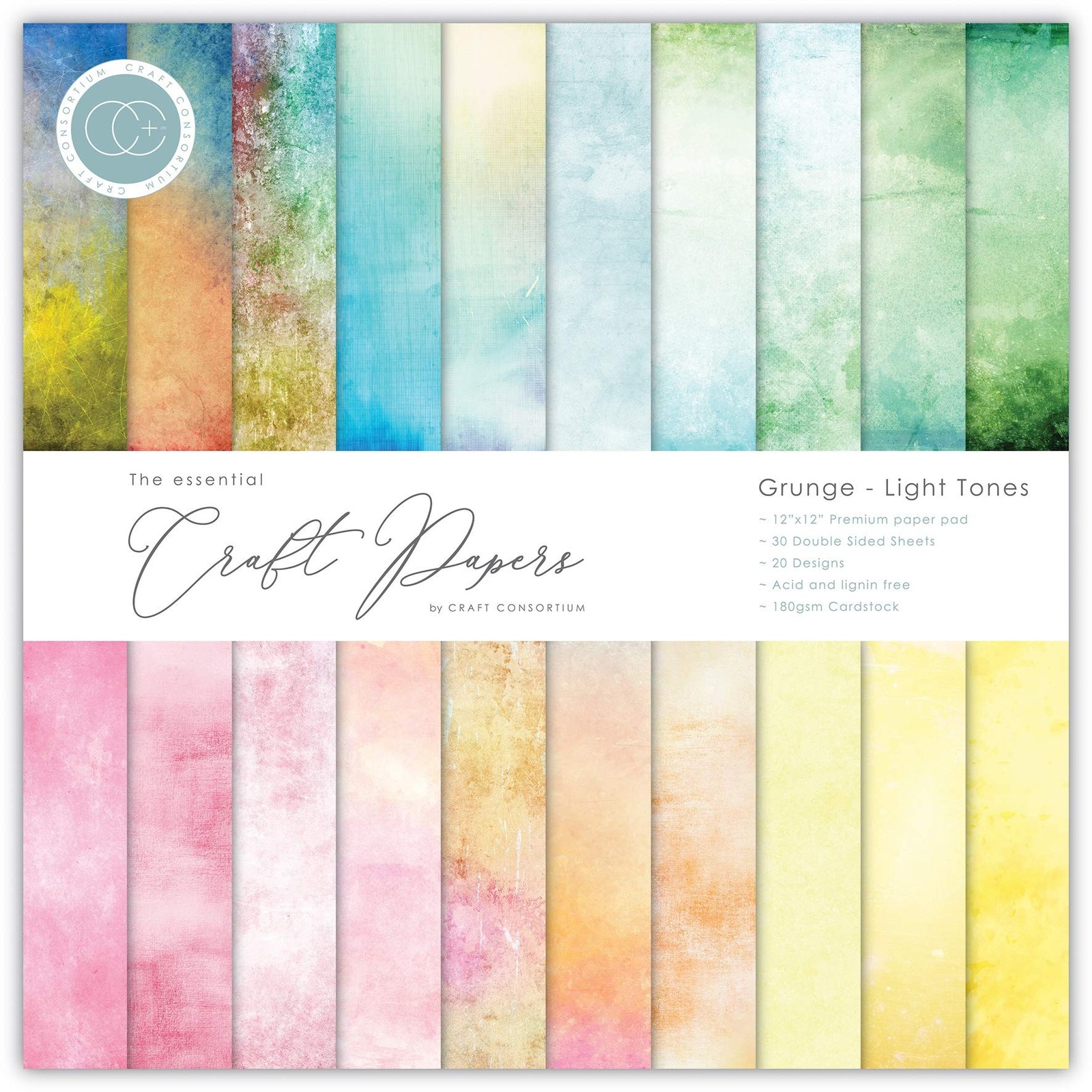 Craft Consortium Double-Sided Paper Pad 12"X12" 30/Pkg-Grunge-Light Tones, 20...