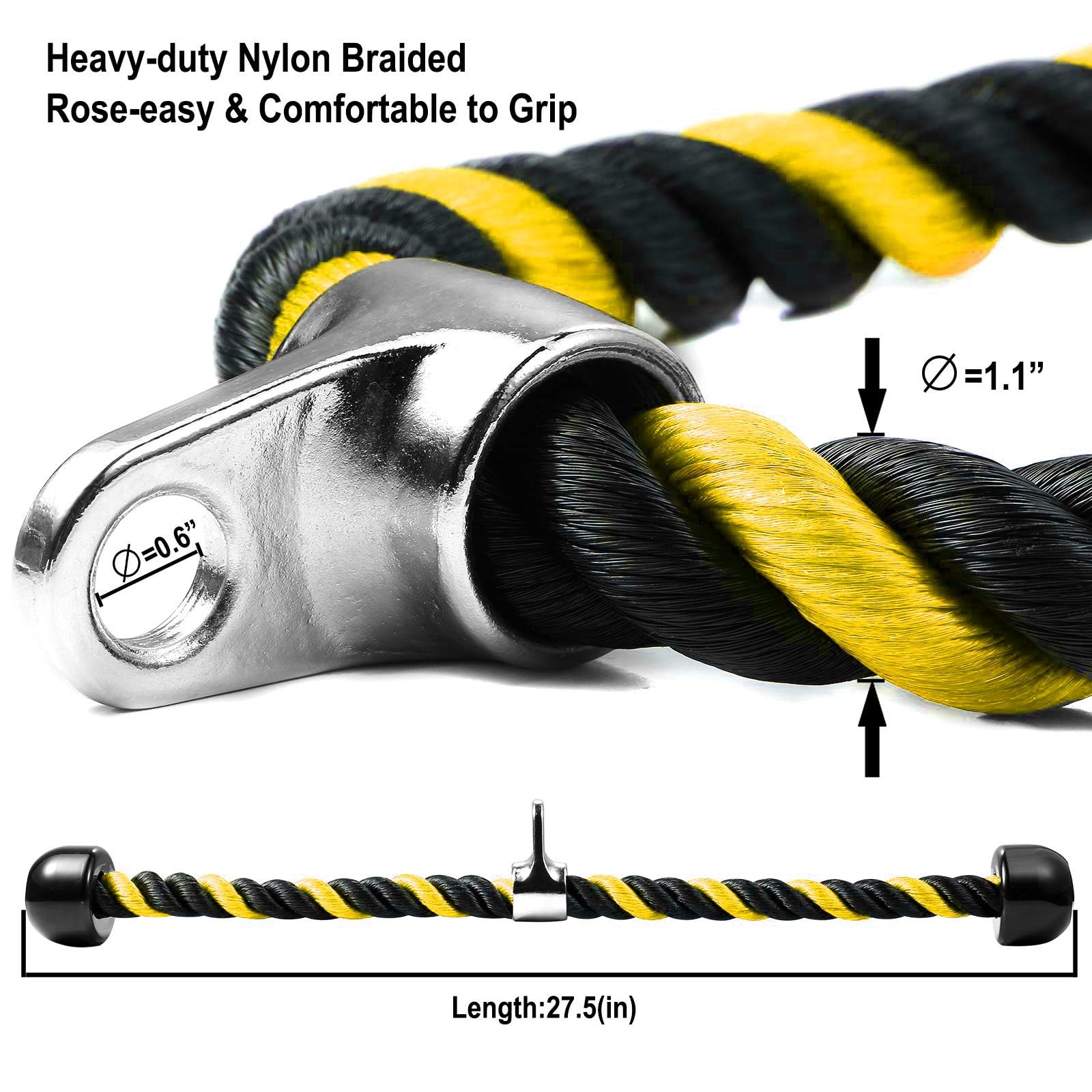 Tricep Rope Cable Attachment for LAT Pulldown - 27 & 36 Inch Non-Slip Design