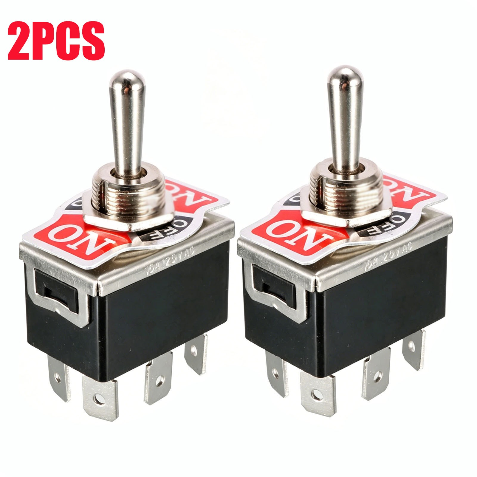 2Pcs DPDT 3 Position Momentary Toggle Switch ON/OFF/ON 6 Terminal Black