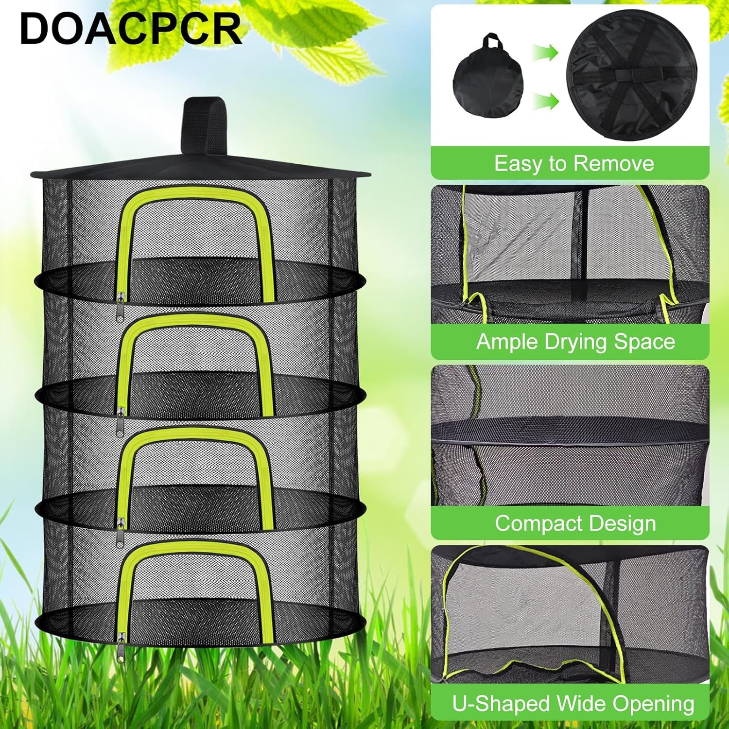 4 Layer Herb Drying Rack Hanging Mesh Net Foldable U Shaped