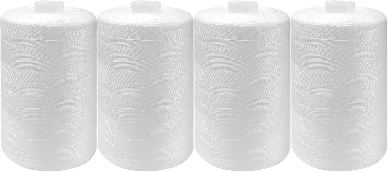 4 Spools Sewing Thread Polyester 1000yd White for Machine & Hand Use US