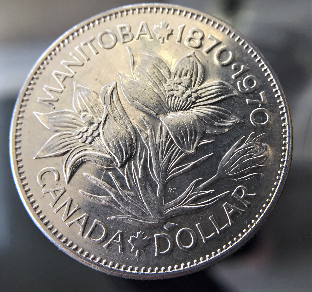 1970, Canada, 1 Dollar Coin, Queen Elizabeth II, Manitoba 1870-1970 Centennial