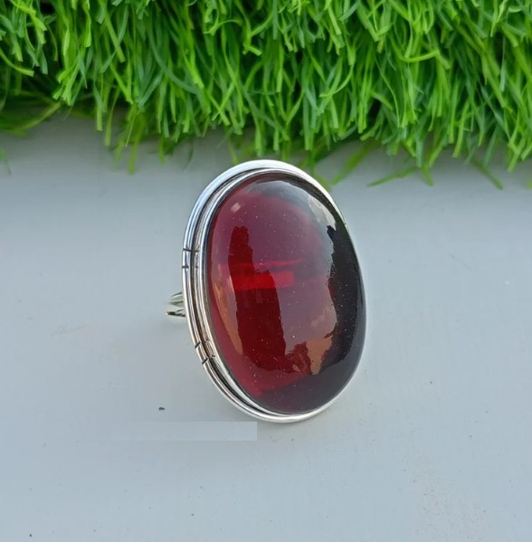 Natural Garnet Ring 925 Sterling Silver Handmade Statement Ring All Size R308