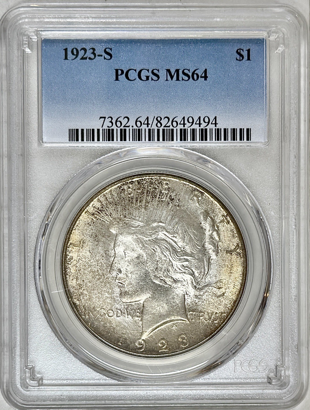 1923 S PEACE SILVER DOLLAR PCGS MS64