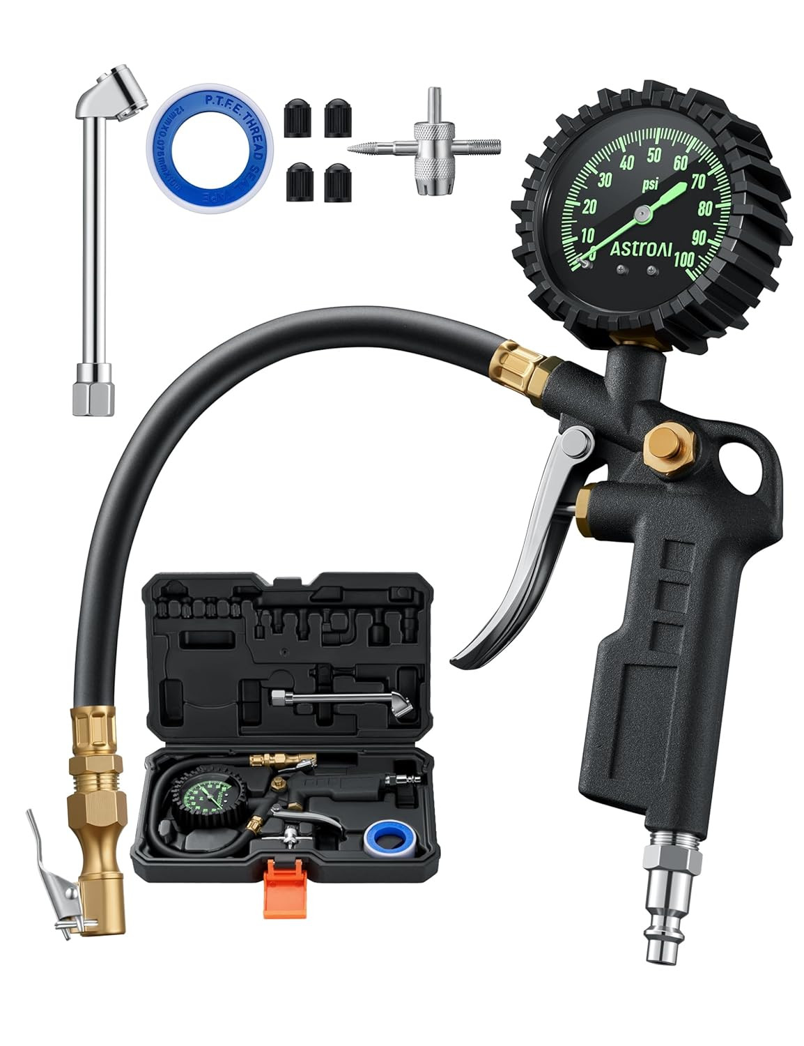 Tire Pressure Gauge with Inflator, 100 PSI-ANSI B40.1 Accuracy | Large 2.5" Easy