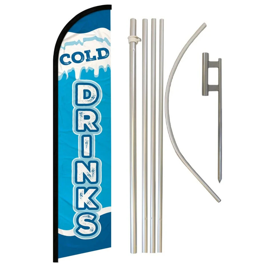 Cold Drinks Windless Full Curve Advertising Beverage Banner Flag & Pole Kit