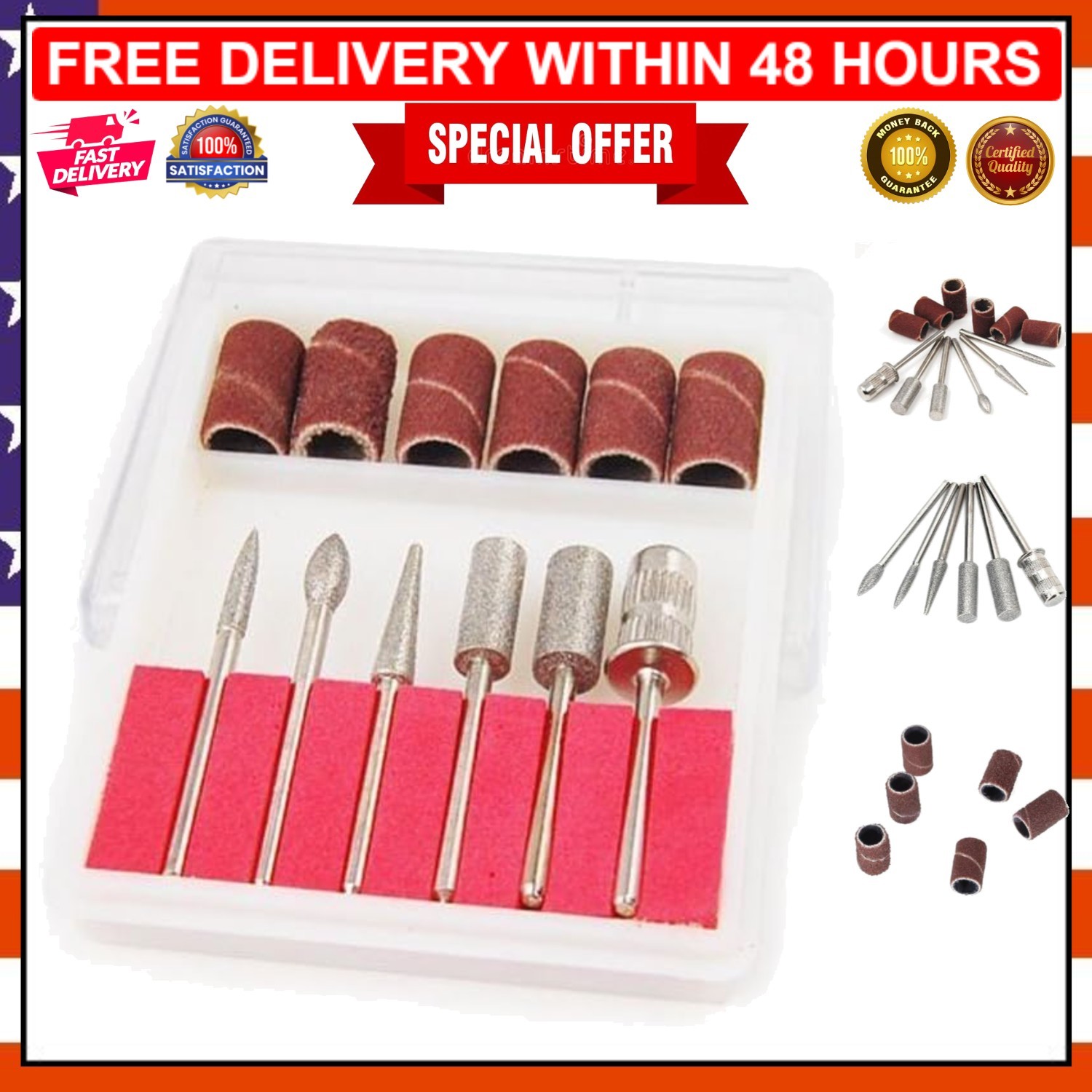 Stainless Steel 6pc Nail Drill Bits & Sanding Bands - Accessories for Nail Art