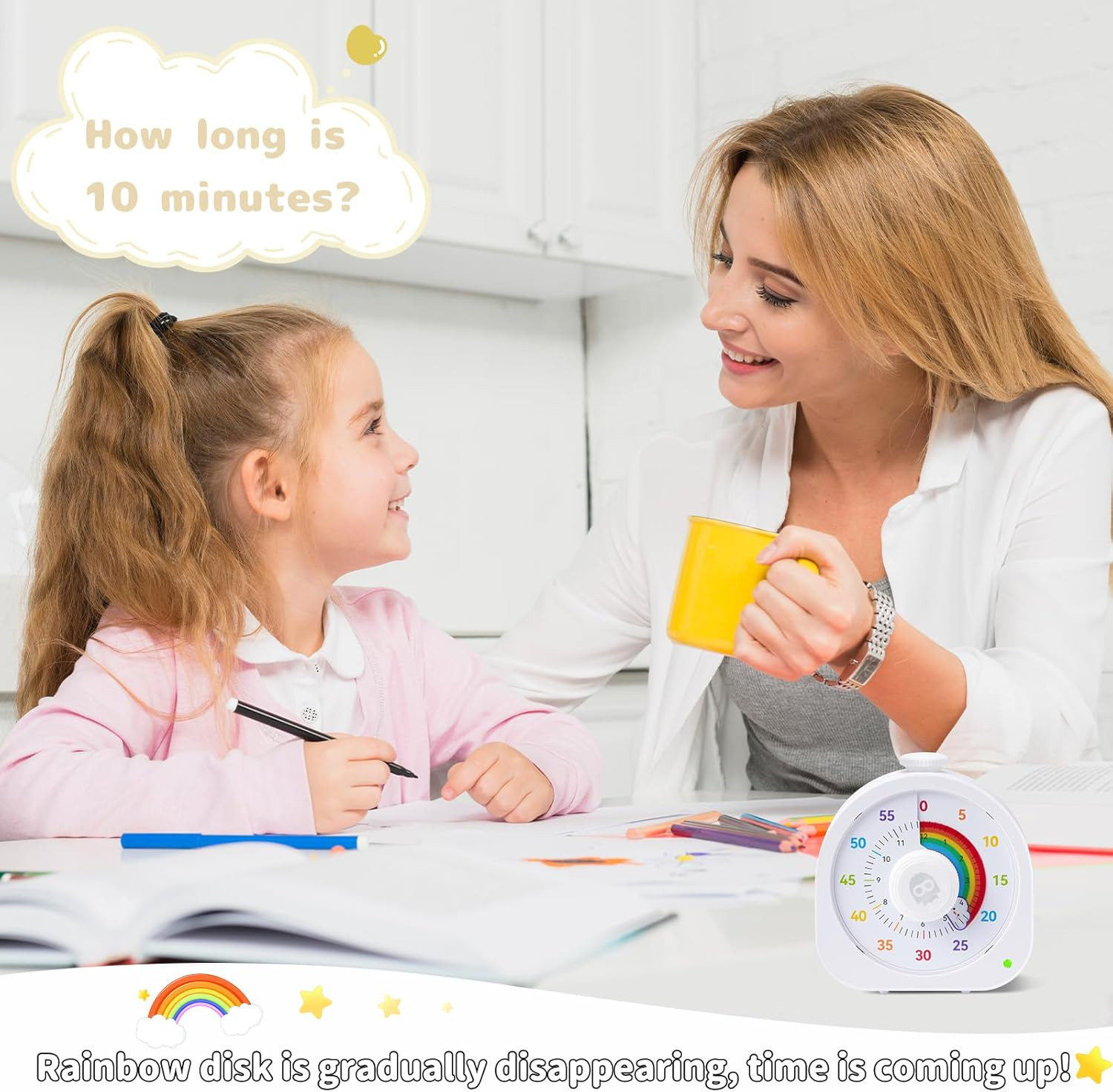 Visual Timer for Kids – 60Min/12H Rainbow Magnetic Timer for Classroom, Recharge