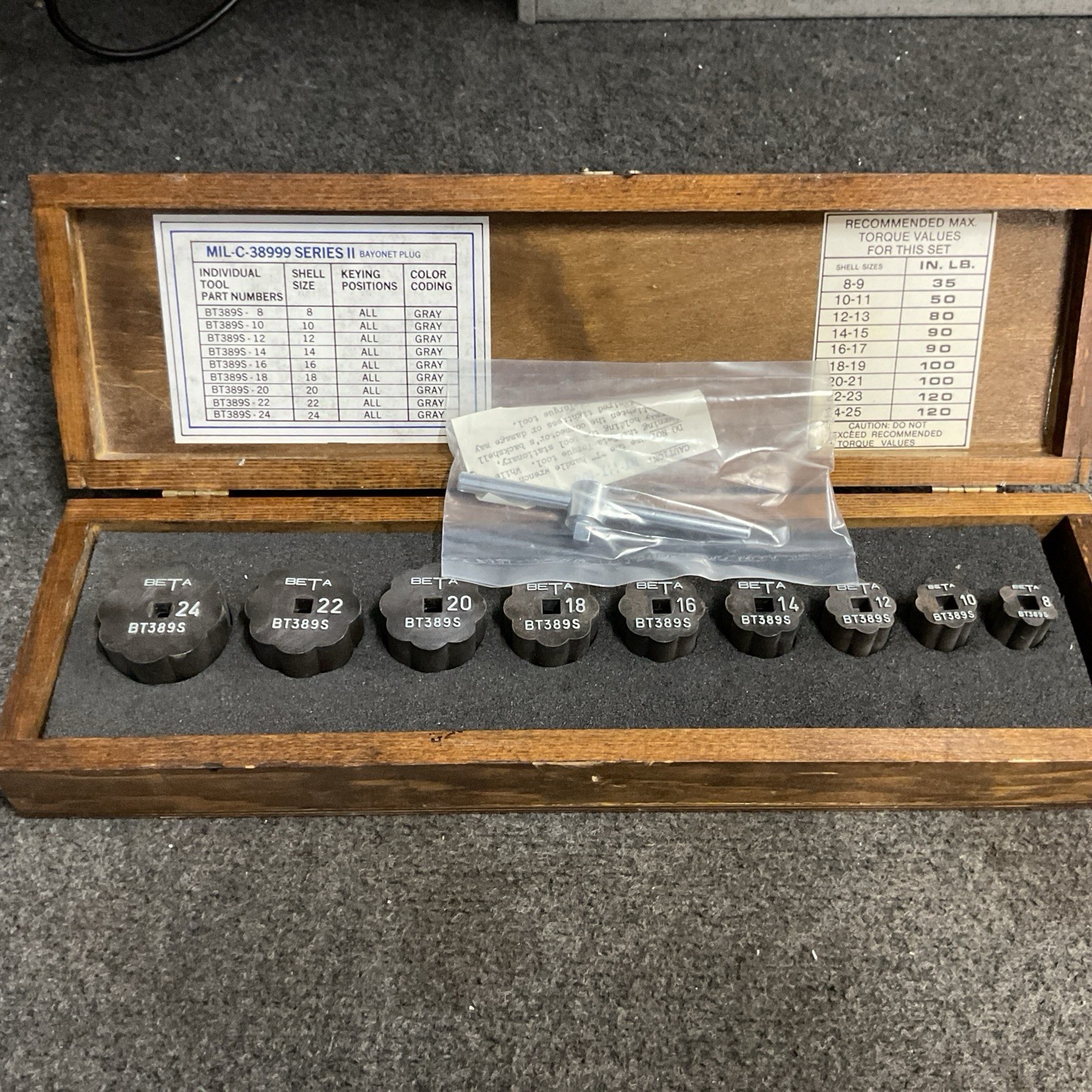 Beta Technics Torque Tool Set Mil-C-38999 Series II Bayonet Plugs BT-S-389S