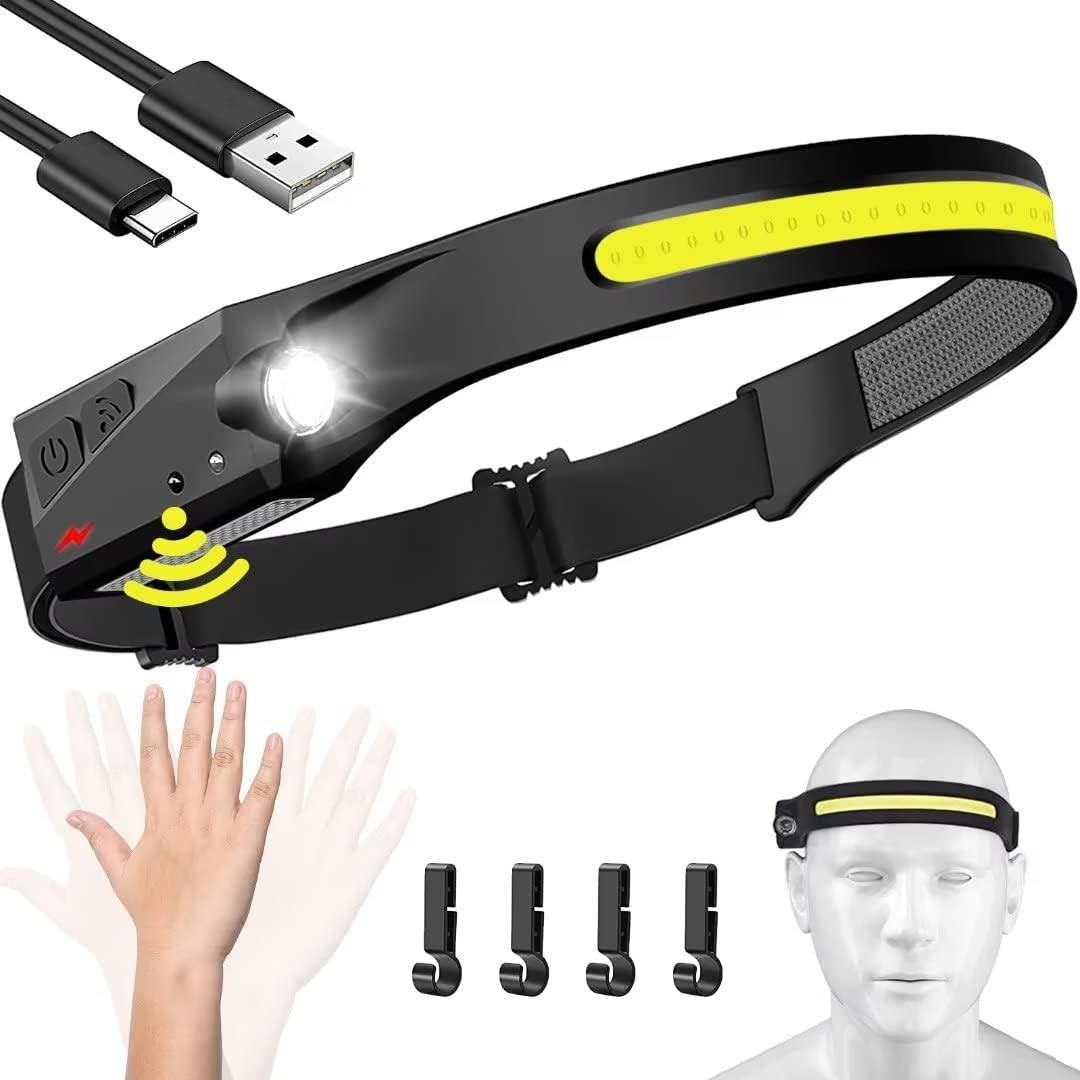 Rechargeable LED Headlamp: 230° Wide Beam, Motion Sensor, Waterproof