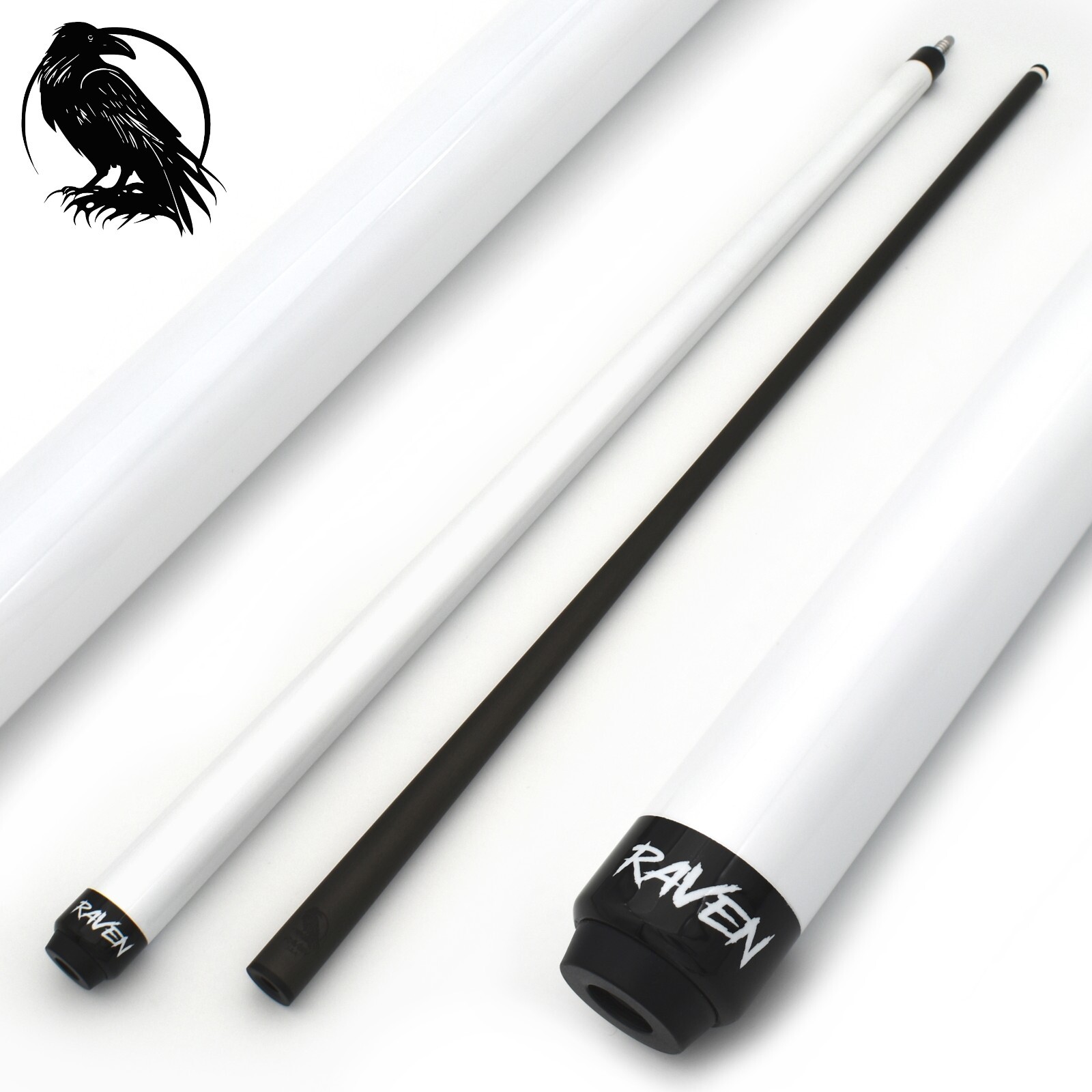 Carbon Fiber pool cue, RAVEN R2 White, 12.4 or 11.8, Radial Joint, Soft Tip