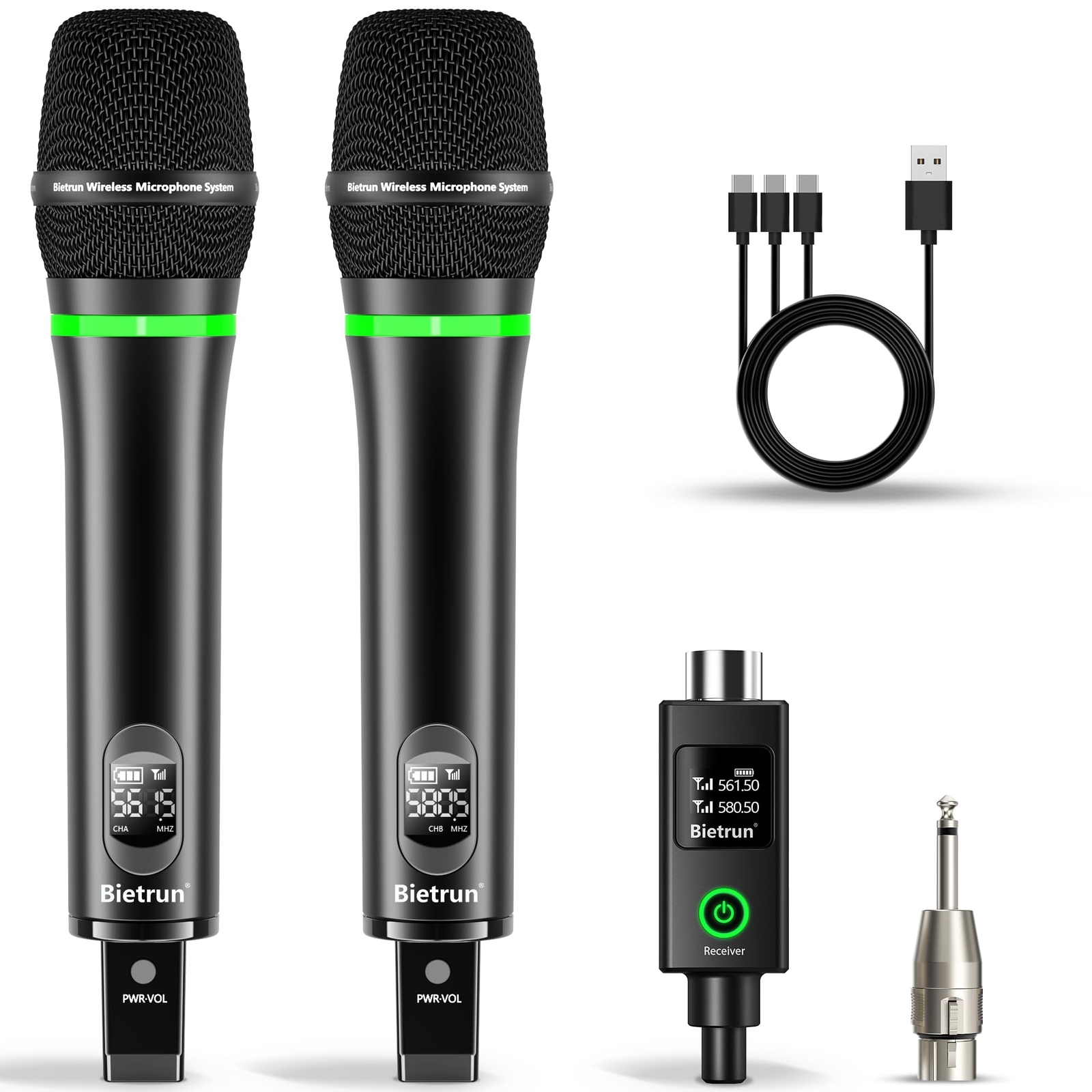 Xlr Wireless Microphone Rechargeable Dual Metal Cordless Handheld Dynamic Mics F