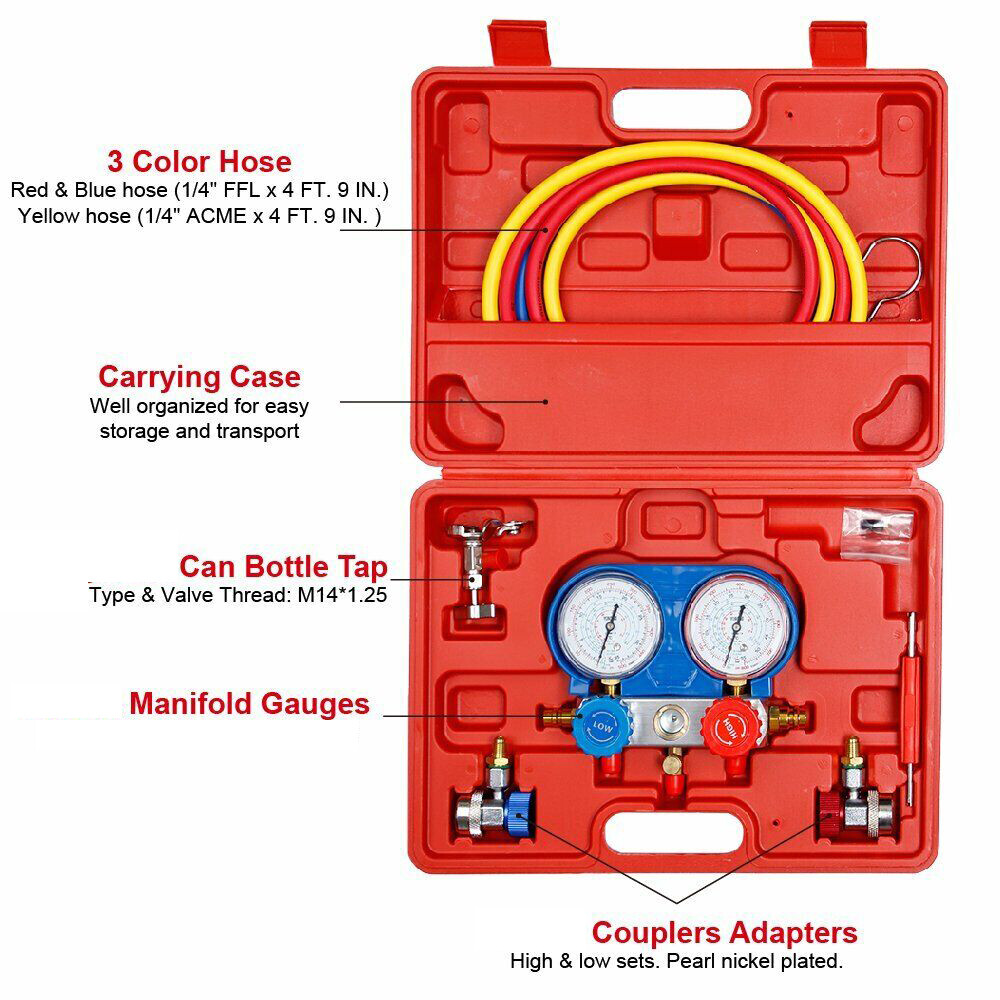 AC A/C Refrigerant Diagnostic Manifold Gauge Set Brass Manometer Gauge Test Kits