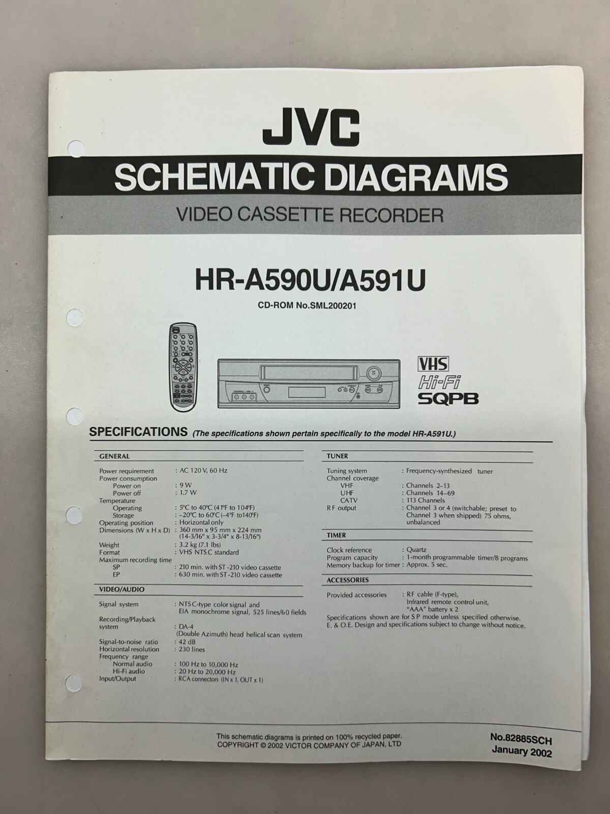 JVC HR-A590U A591U Original Schematics Free Shipping
