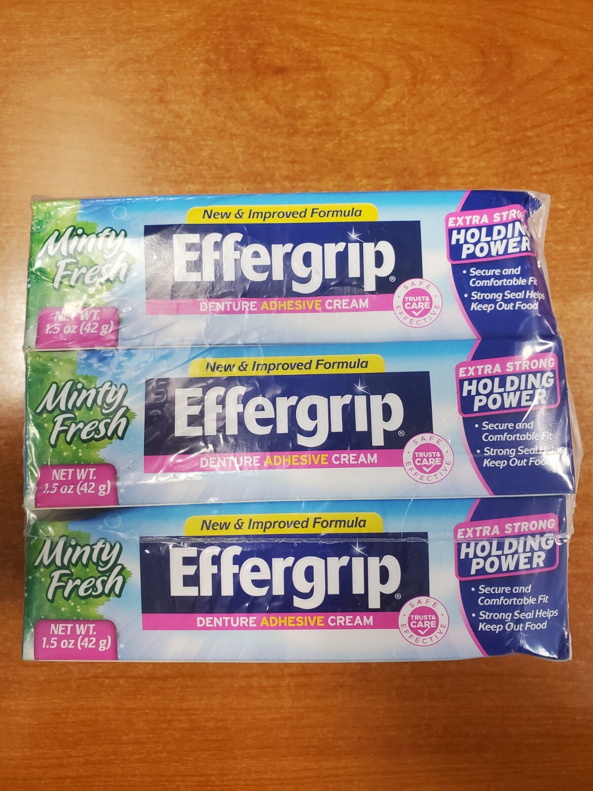 6 Pack: Effergrip Minty Fresh Denture Adhesive Cream 1.5oz ea Extra Strong - E2C