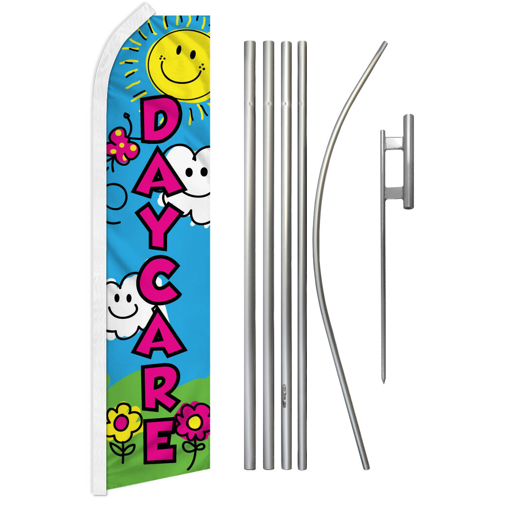 Daycare Advertising Swooper Feather Flutter Flag & Pole Kit Child Care