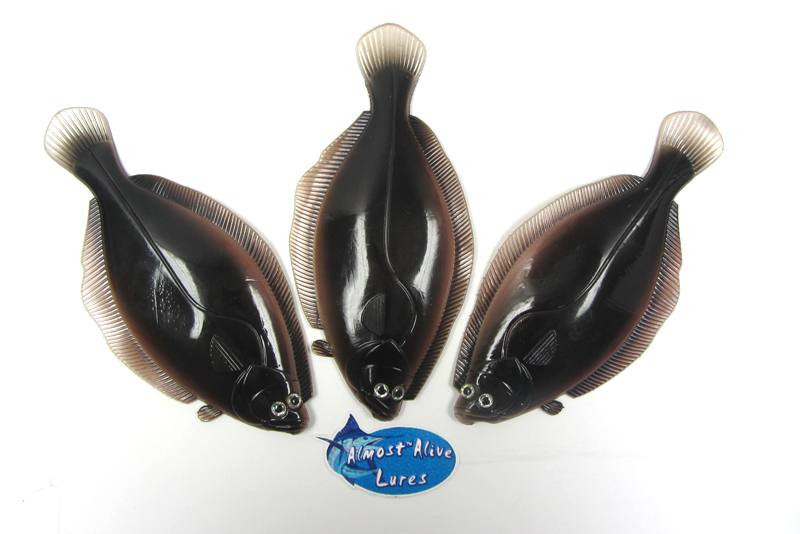 Almost Alive Soft Plastic Flounder 8" Fluke Bait Lures Dark Brown 3 Pack