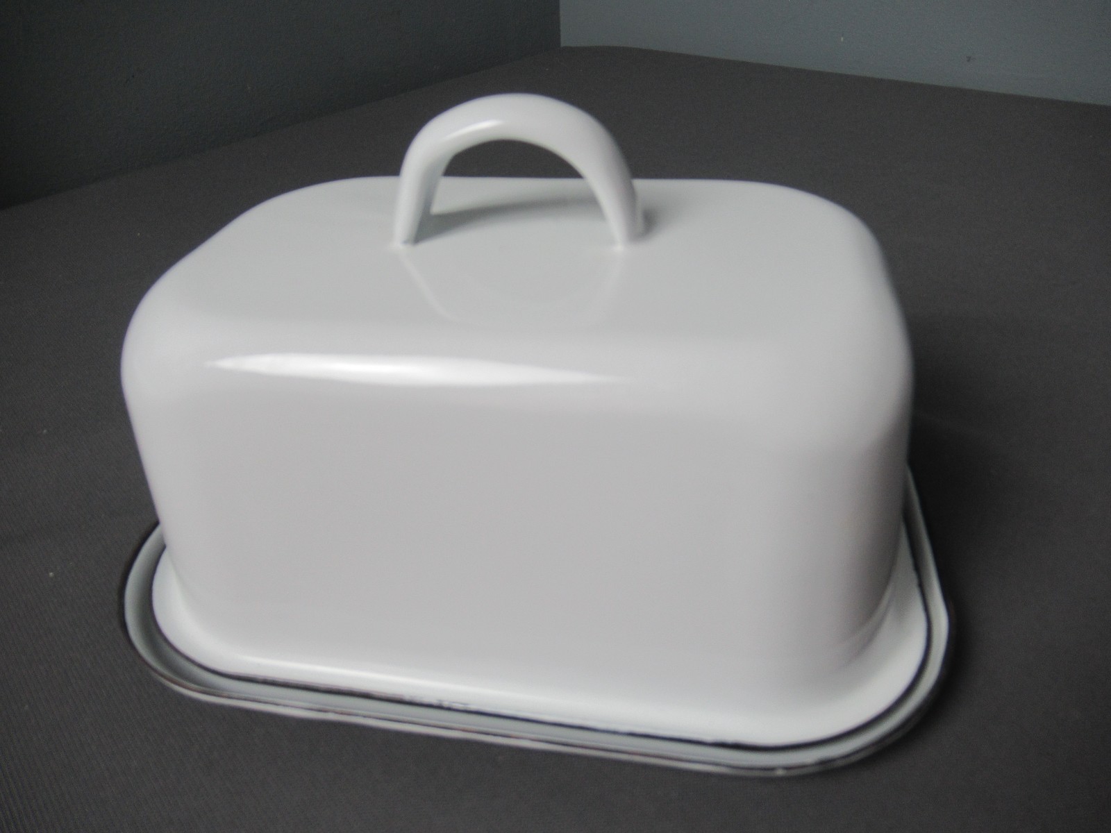 NEW Hospital Ware Enamel White Butter Dish w/ Lid - 2 Pcs - 7 1/4" long - g6 em