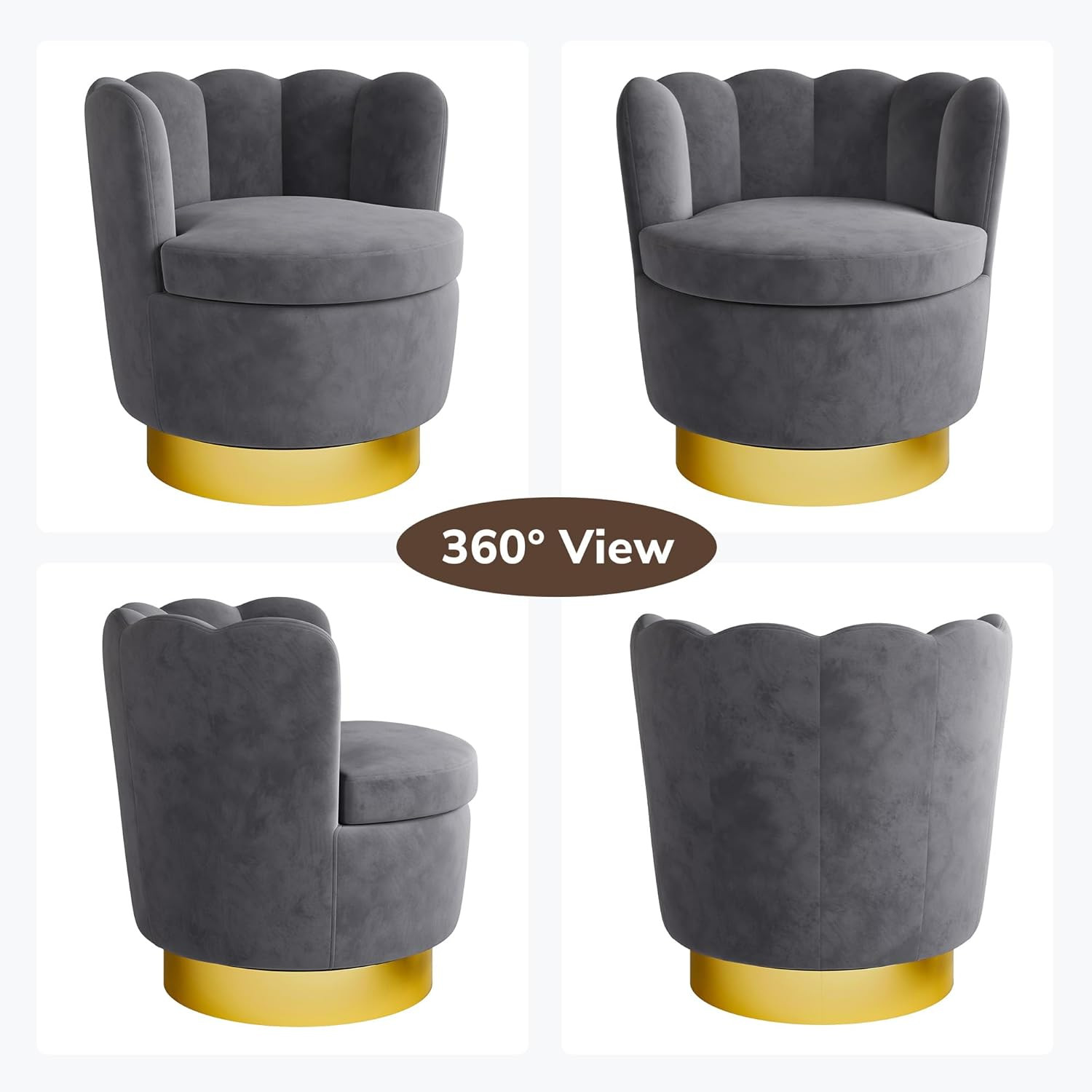 Set of 2 Modern Velvet Swivel Accent Chairs - Dark Grey Barrel Design
