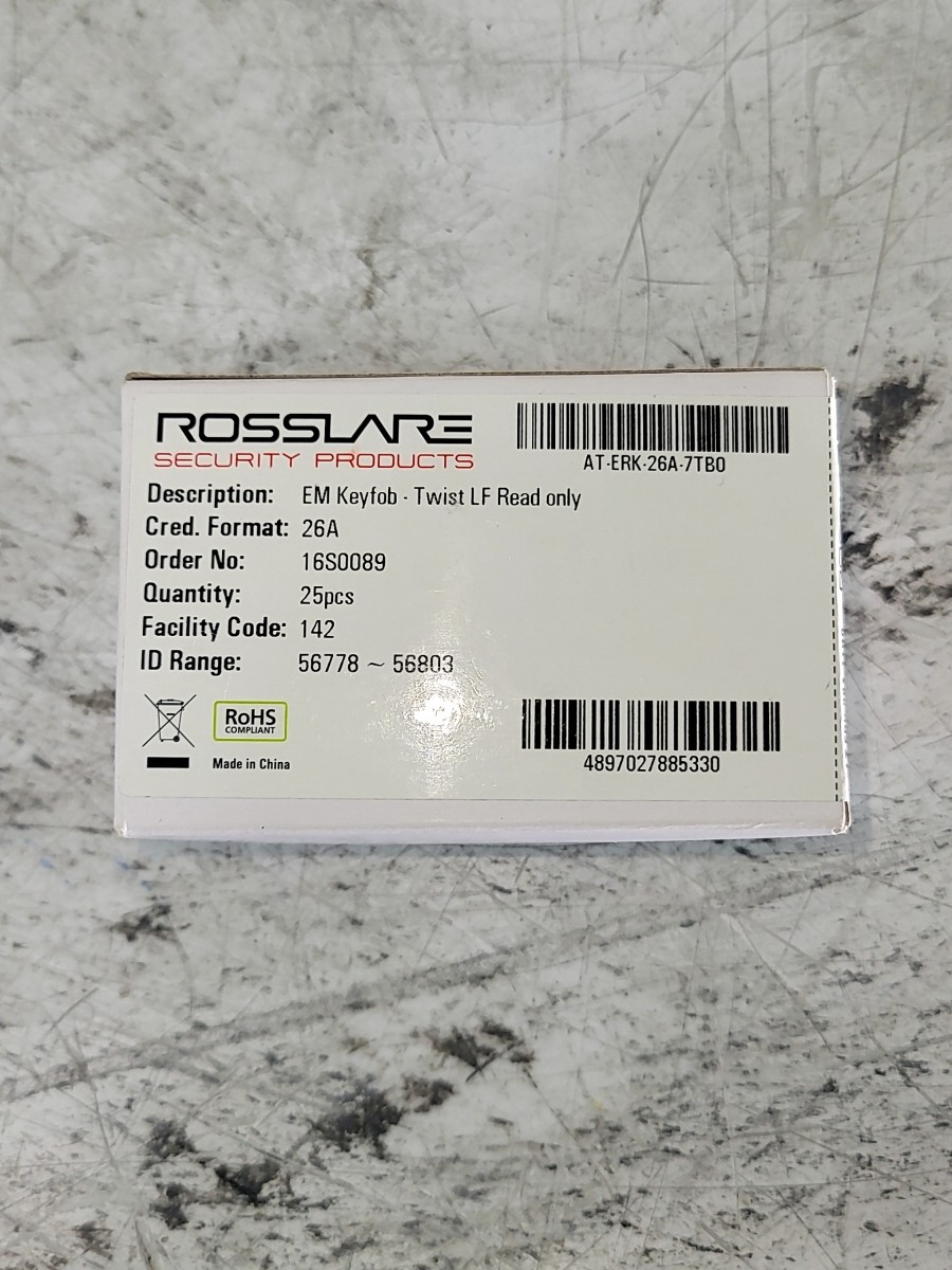 NEW SEALED BOX ROSSLARE AT-ERK-26A-7TB0 EM Keyfob Twist LF PROXI TAGS 25-Count