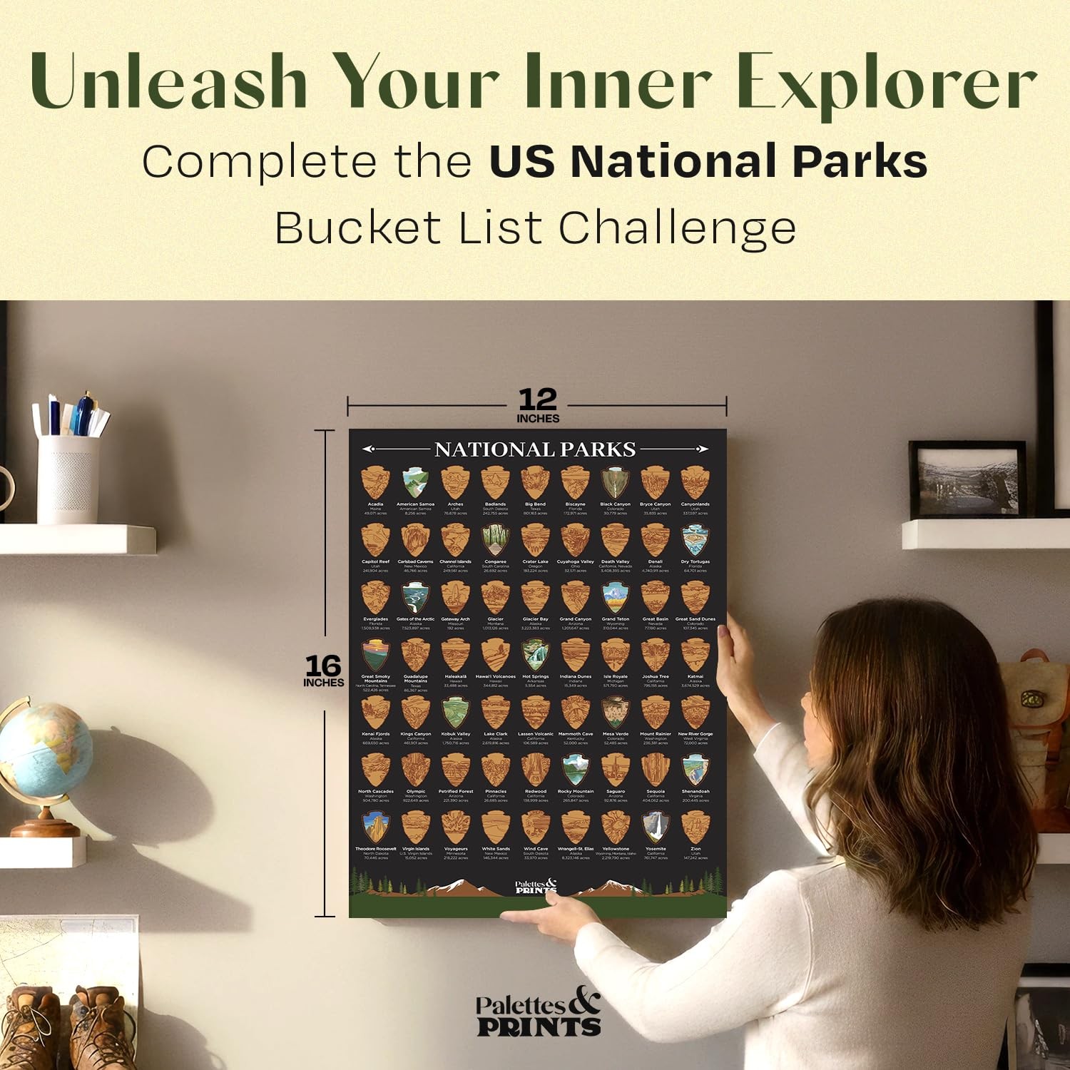 US National Parks Scratch Off Poster - 12" x 16" Unframed,