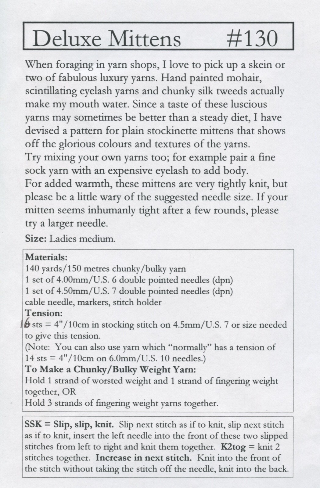 Cabin Fever Knitting Pattern 130 Deluxe Mittens - Pattern Only