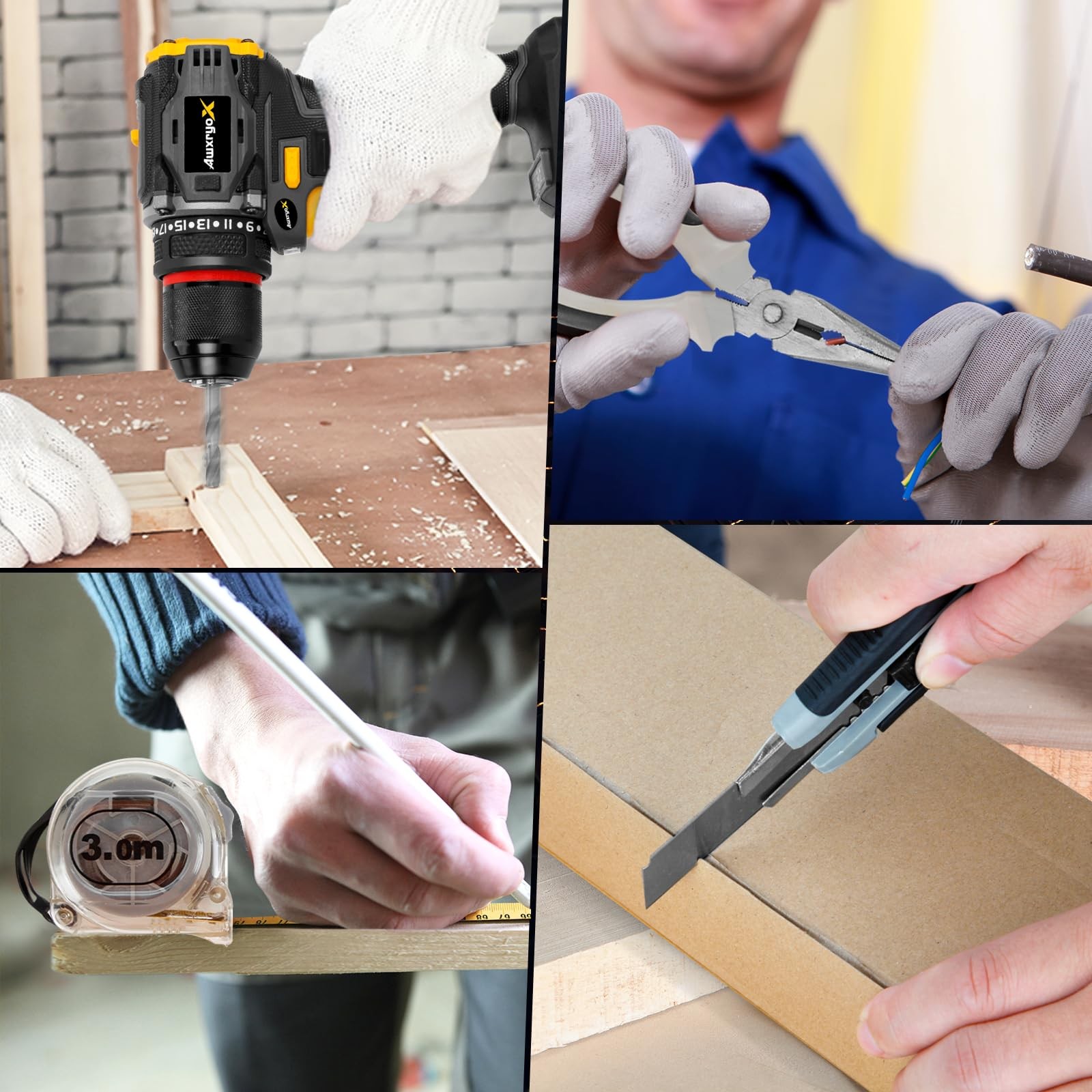 Brushless Cordless Power Drill Tool Set 20V Electric Driver Drill Kit Gray