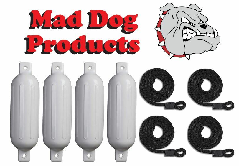 4 Pack WHITE 6.5 x 23 Inflatable Boat Fender Buoys & 4 Black Lines - Made in USA