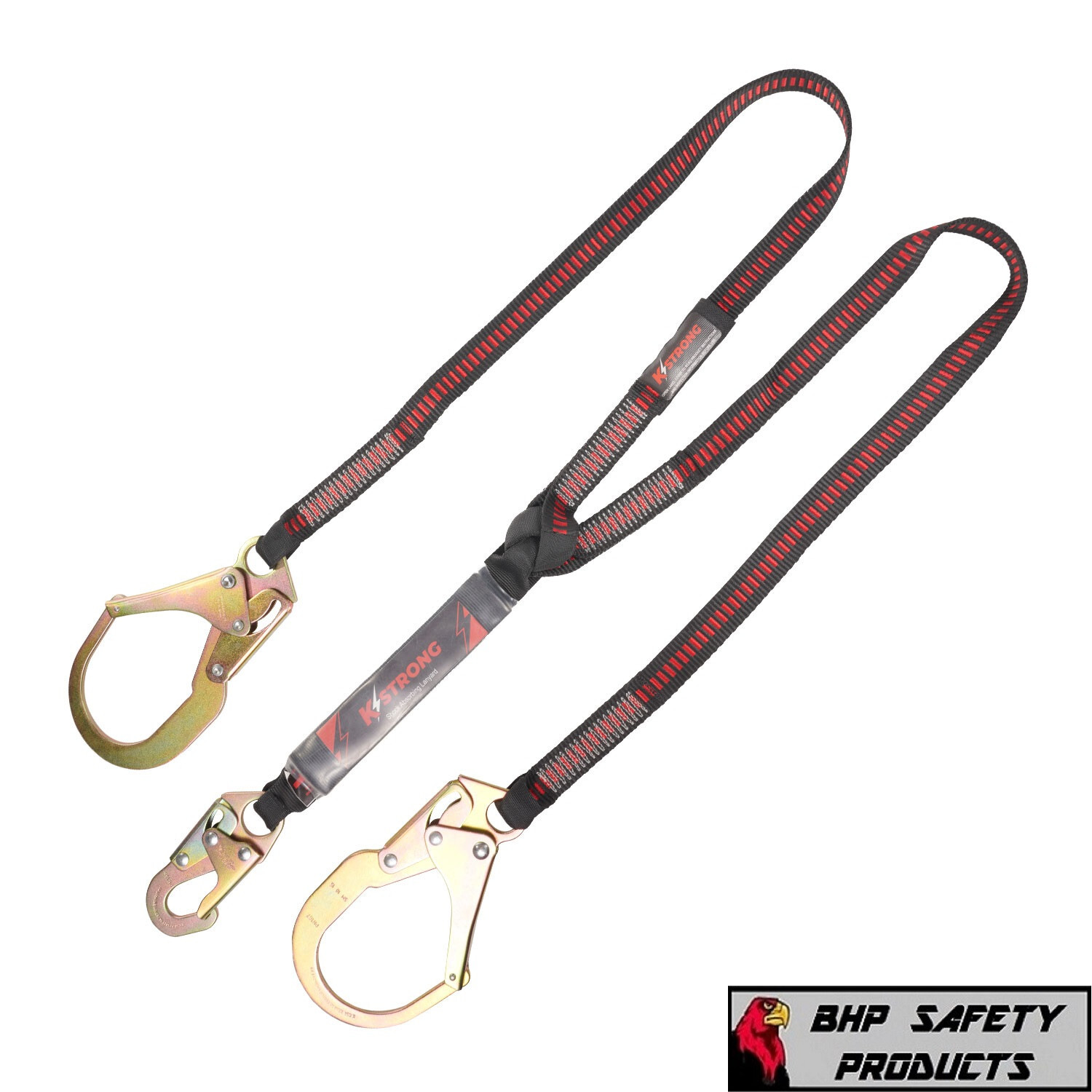 KStrong New Fall Protection Safety Lanyard 6' Double Leg with Dual Rebar Hook