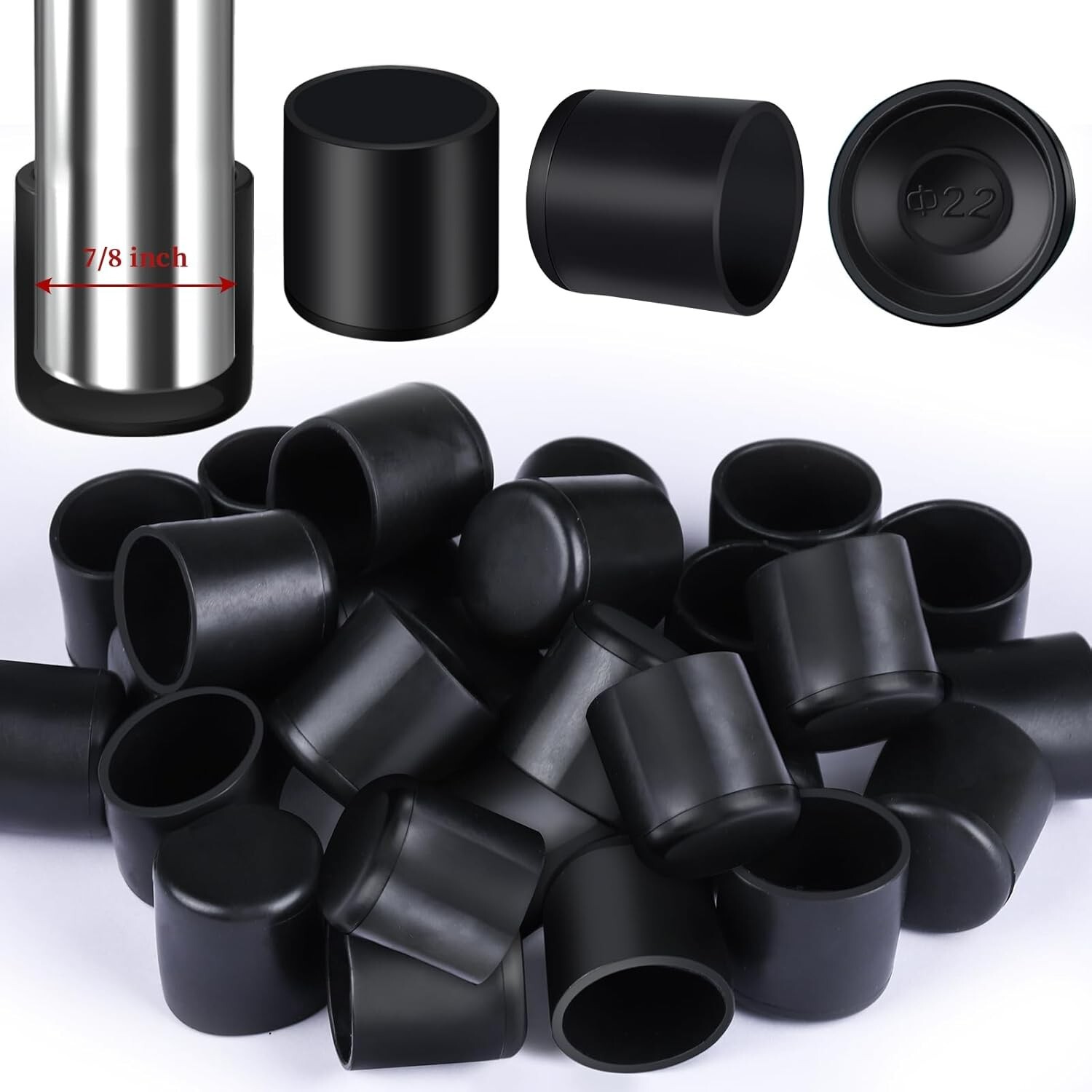7/8" 32Pcs Rubber Chair Leg Caps,Chair Leg Floor Protectors,Chair Leg Covers,Fol