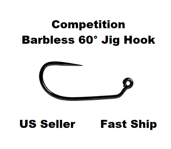 60° Jig Competition Barbless Hooks #12 #14 #16 Euro Nymph Fly Tying Black Nickel