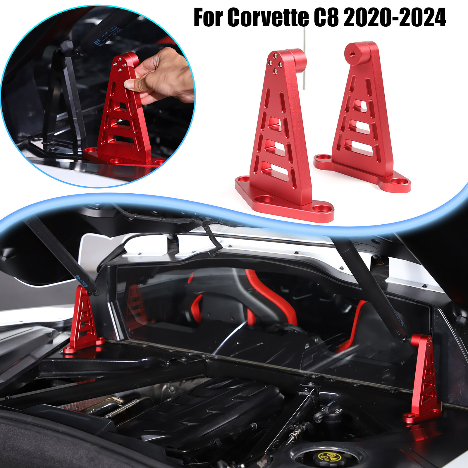 Replacement Red RaceLite Rear Hatch Support Brackets For Corvette C8 2020-26 US