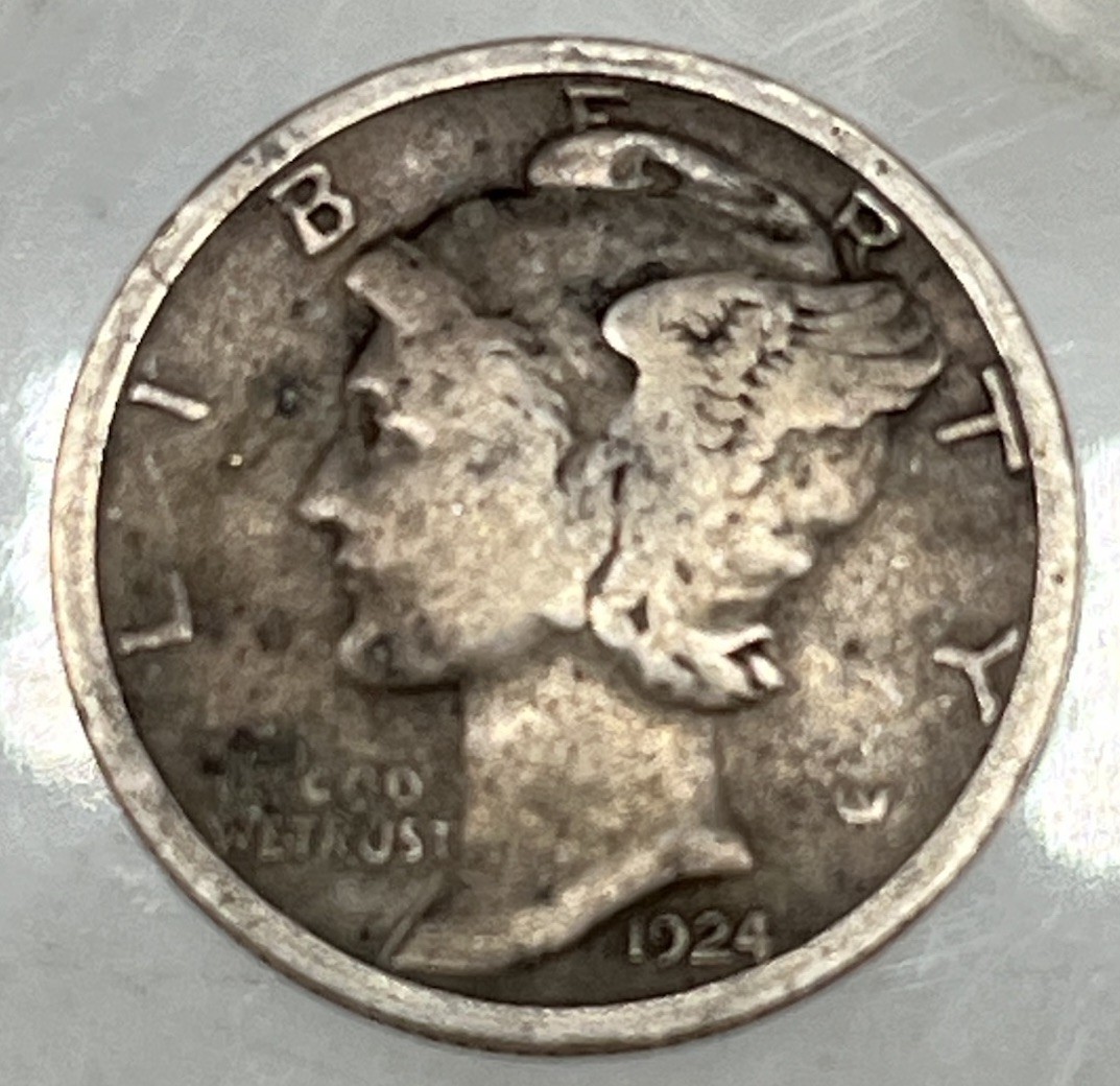 USA Mercury Dime 1924-S Coin - Very Fine (VF)