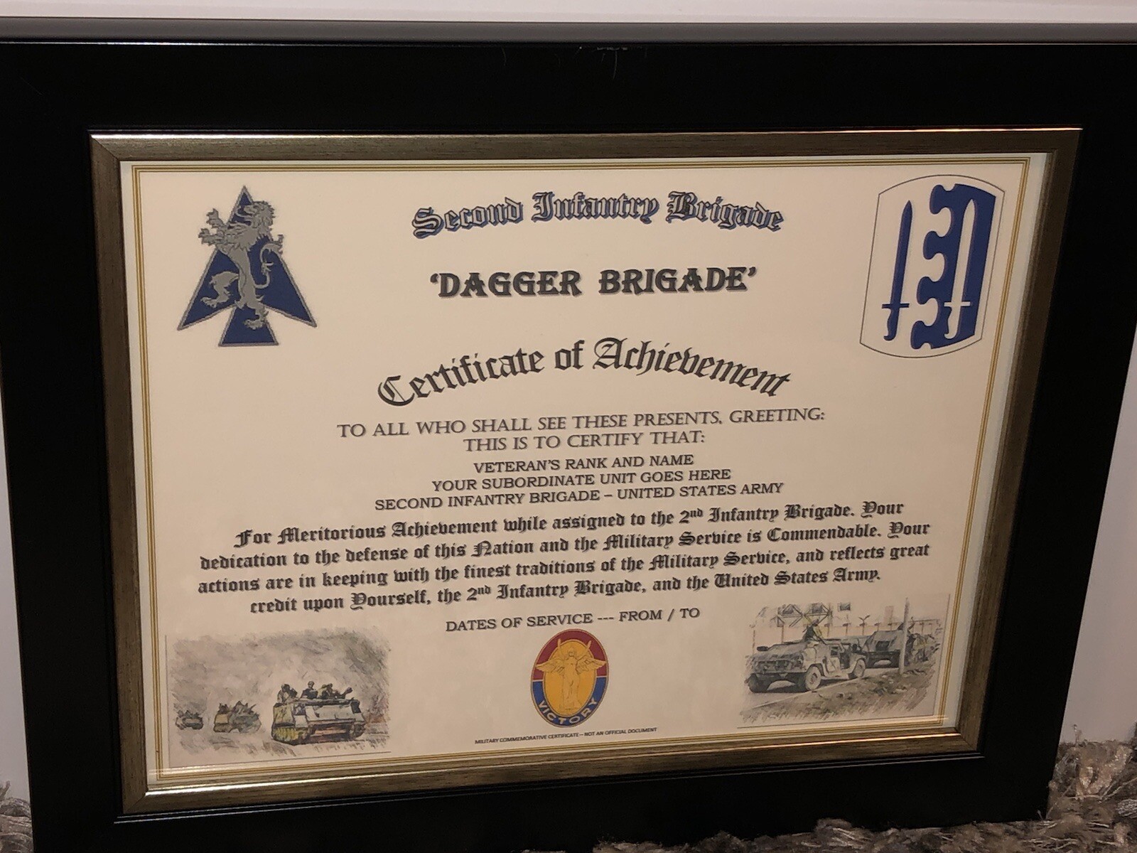 2ND INFANTRY BRIGADE - DAGGER BRIGADE / ACHIEVEMENT (COMMEMORATIVE CERTIFICATE)