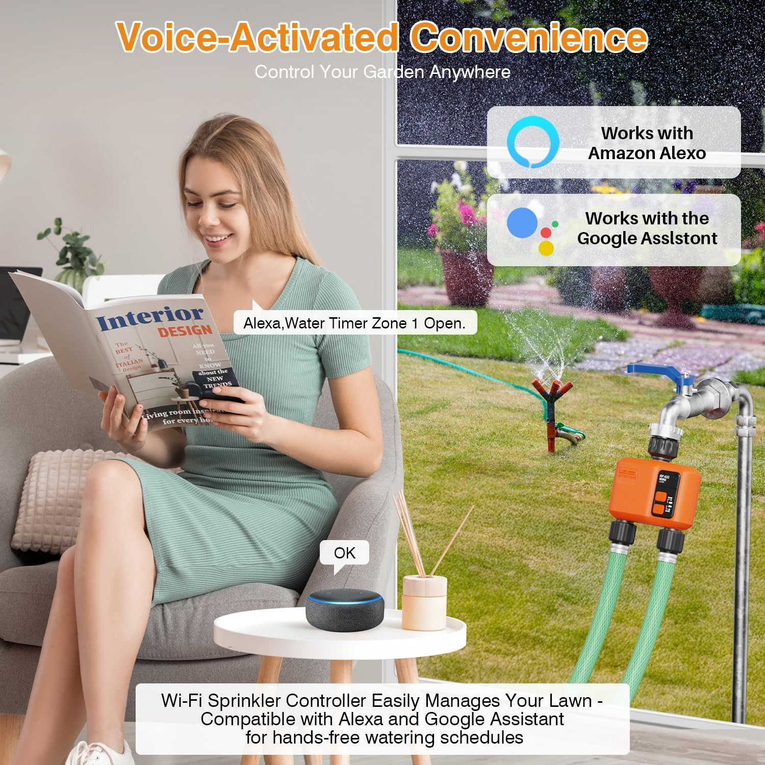 Wifi Water Timer for Garden Hose with 984 Ft Range,Smart 2- Zone Sprinkler Timer