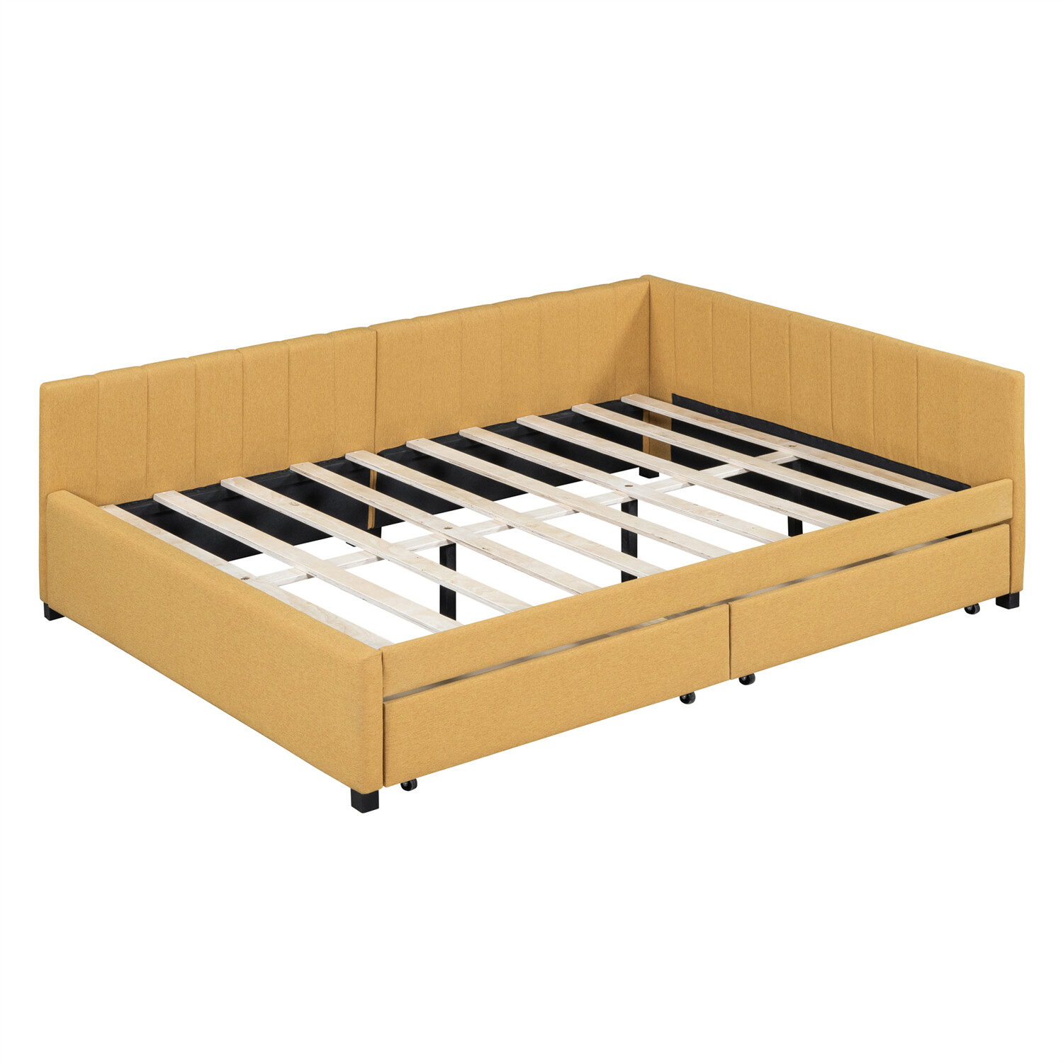 Full Size Daybed Upholstered Bed Frame Sofa Bed w/ 2 Storage Drawer Yellow US